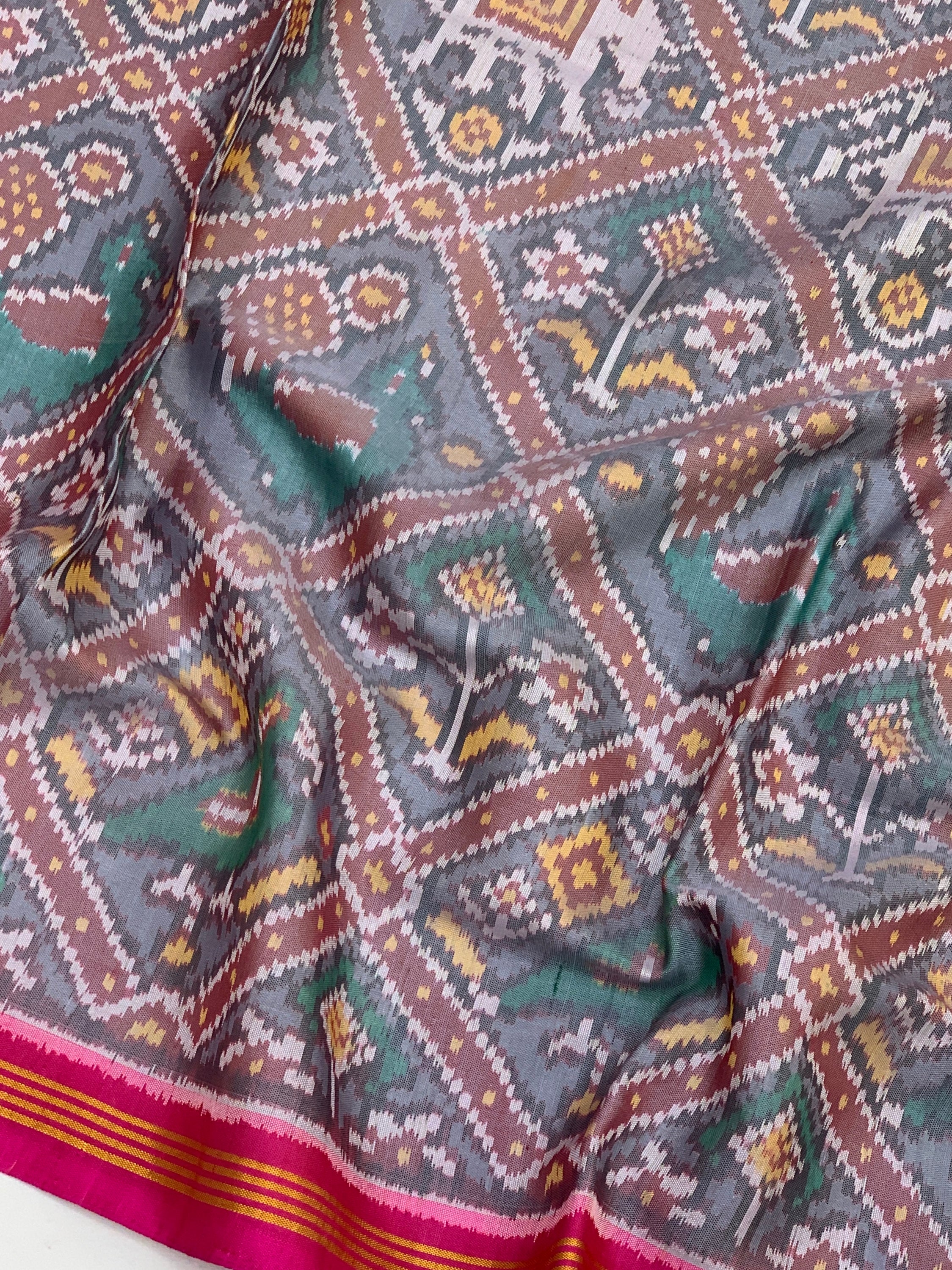 Charcoal Grey & Magenta Patola Silk Saree