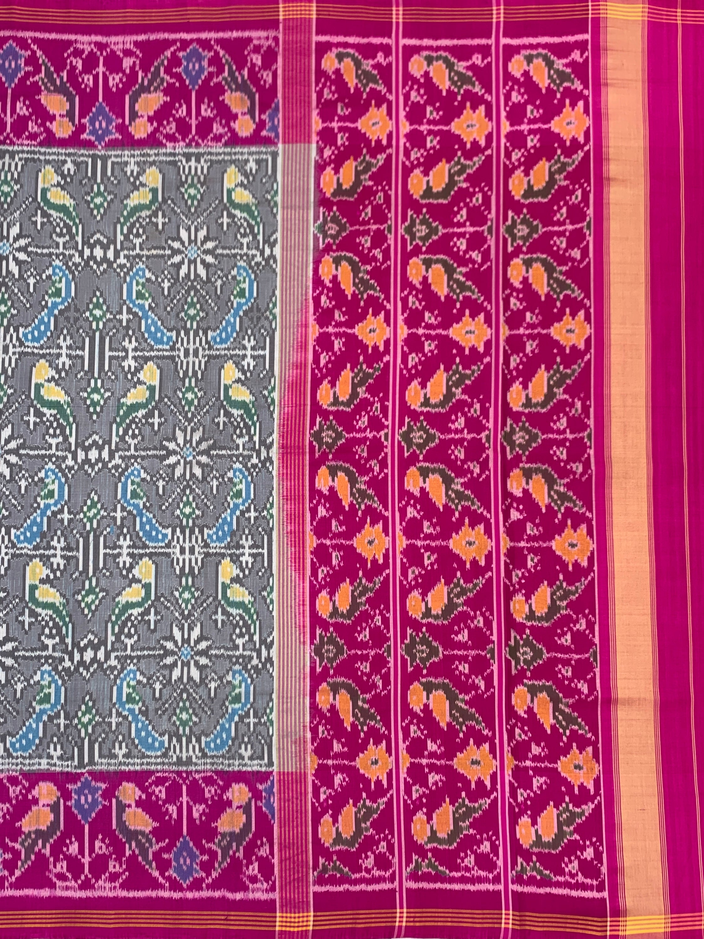 Steel Grey & Rani Pink Handcrafted Patola Silk Saree