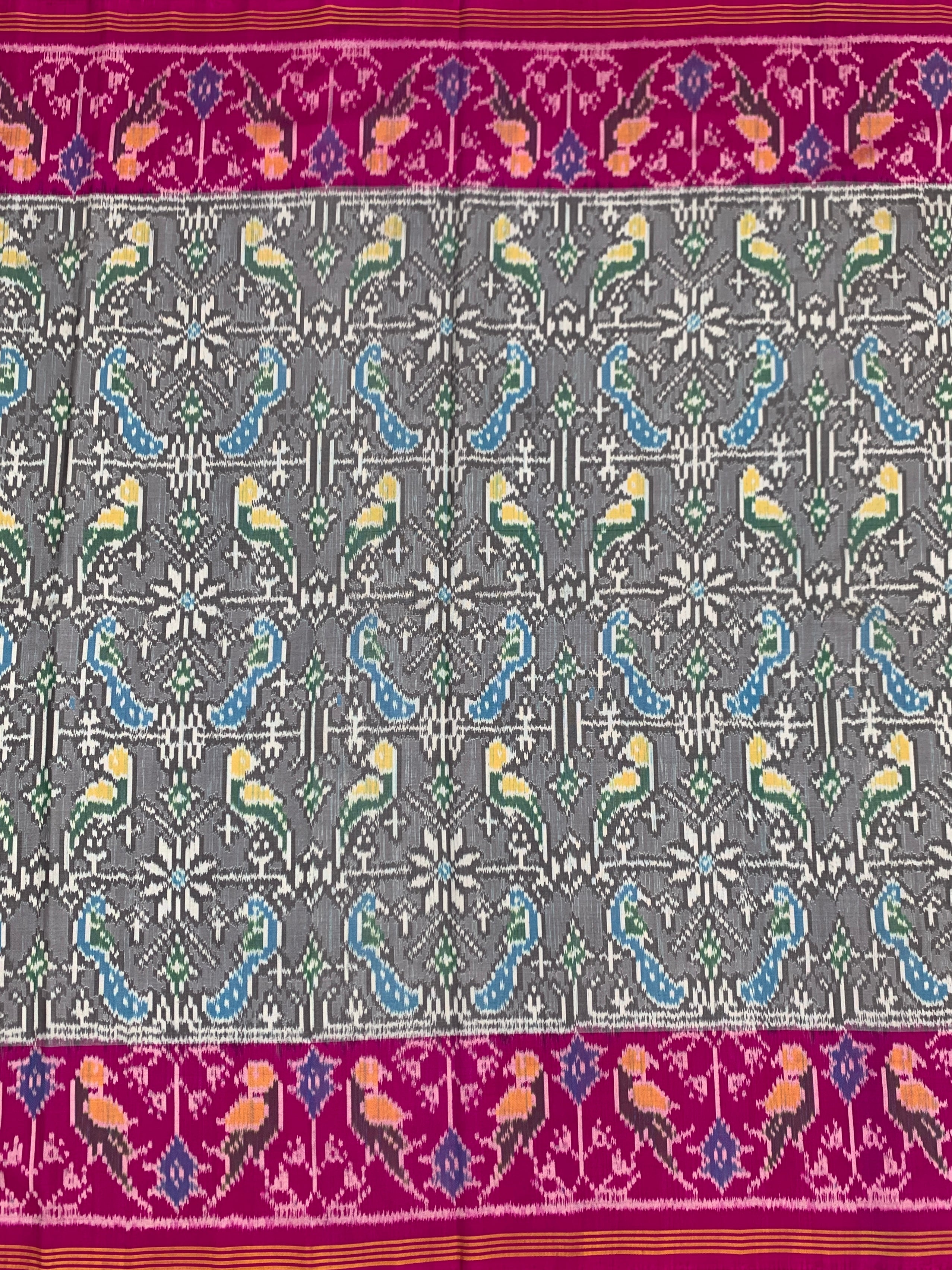 Steel Grey & Rani Pink Handcrafted Patola Silk Saree