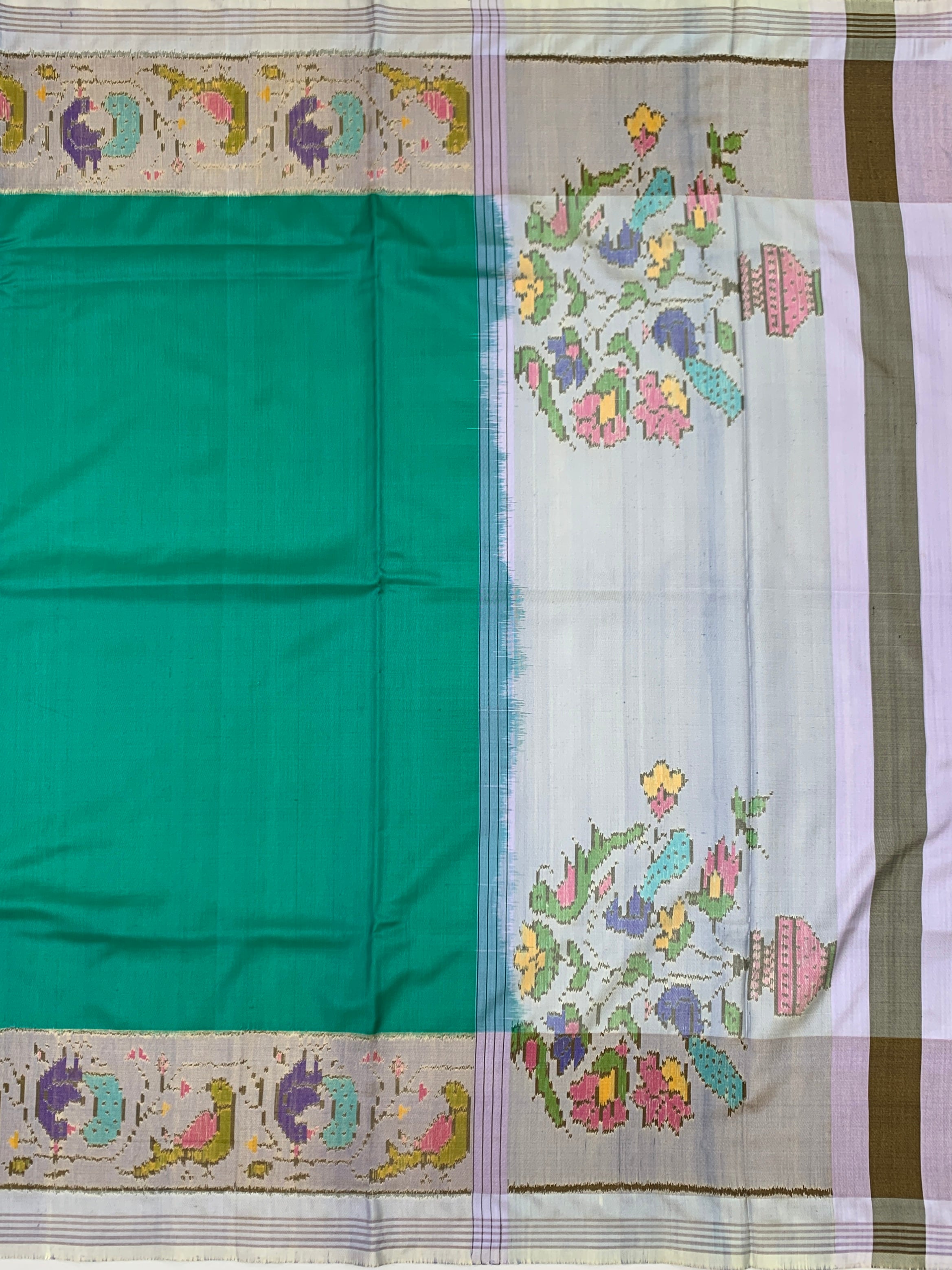 The Verdant Bloom: Sea Green & Light-Lavender Patola Saree