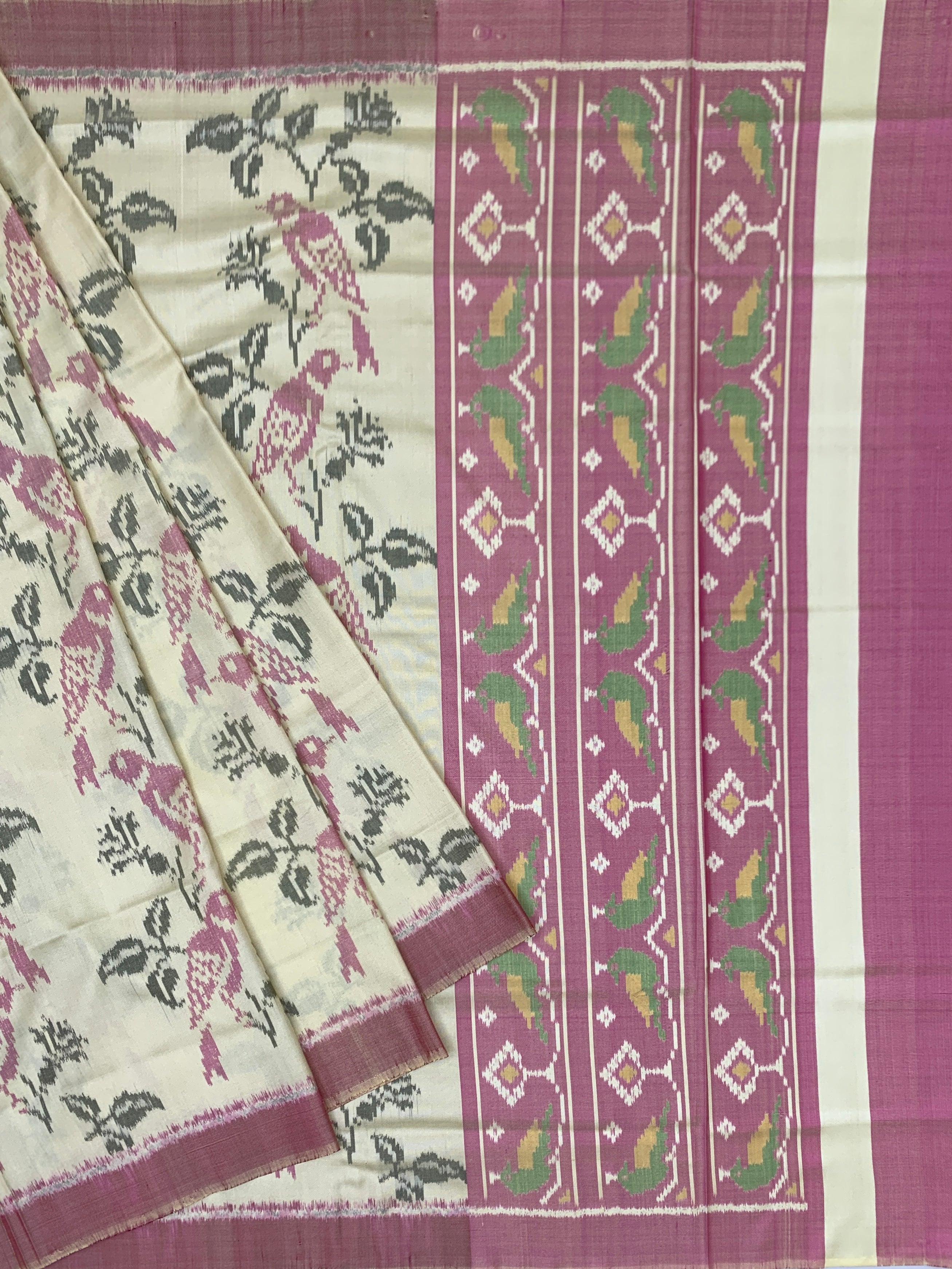 Cream & Onion Pink Patola Saree