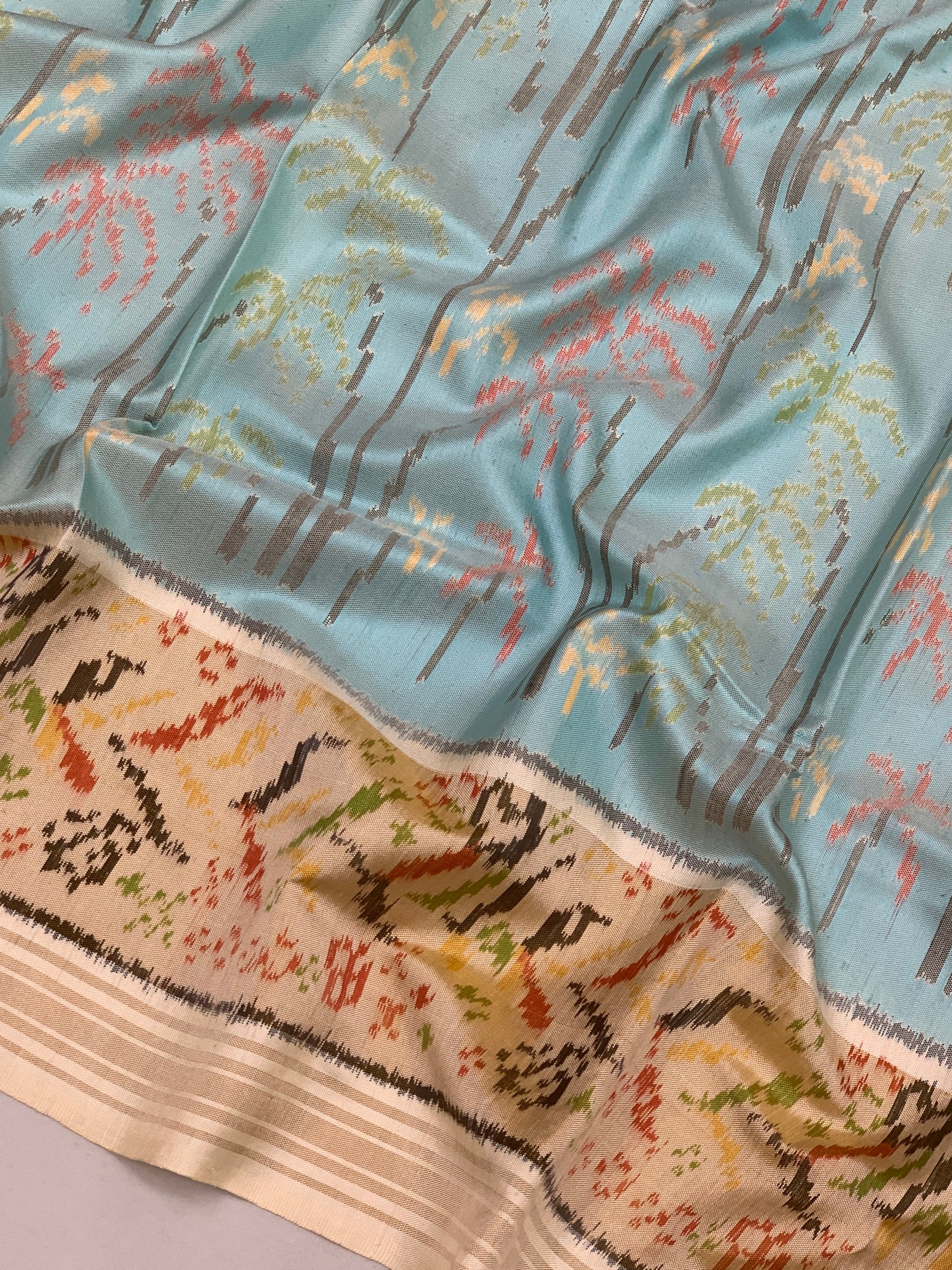 Light Blue & Cream Patola Silk Saree
