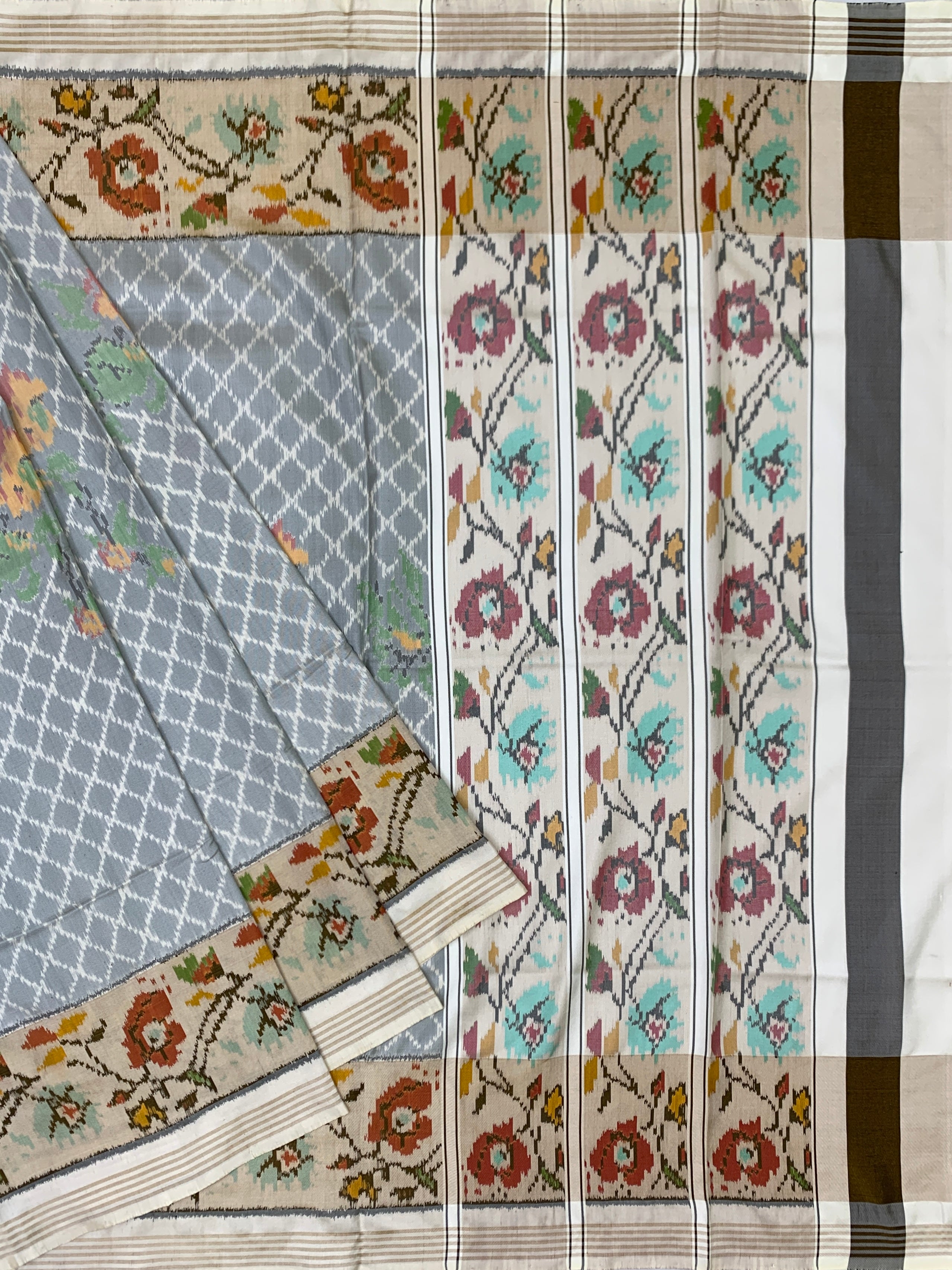 Grey & Gold Handloom Patola Saree