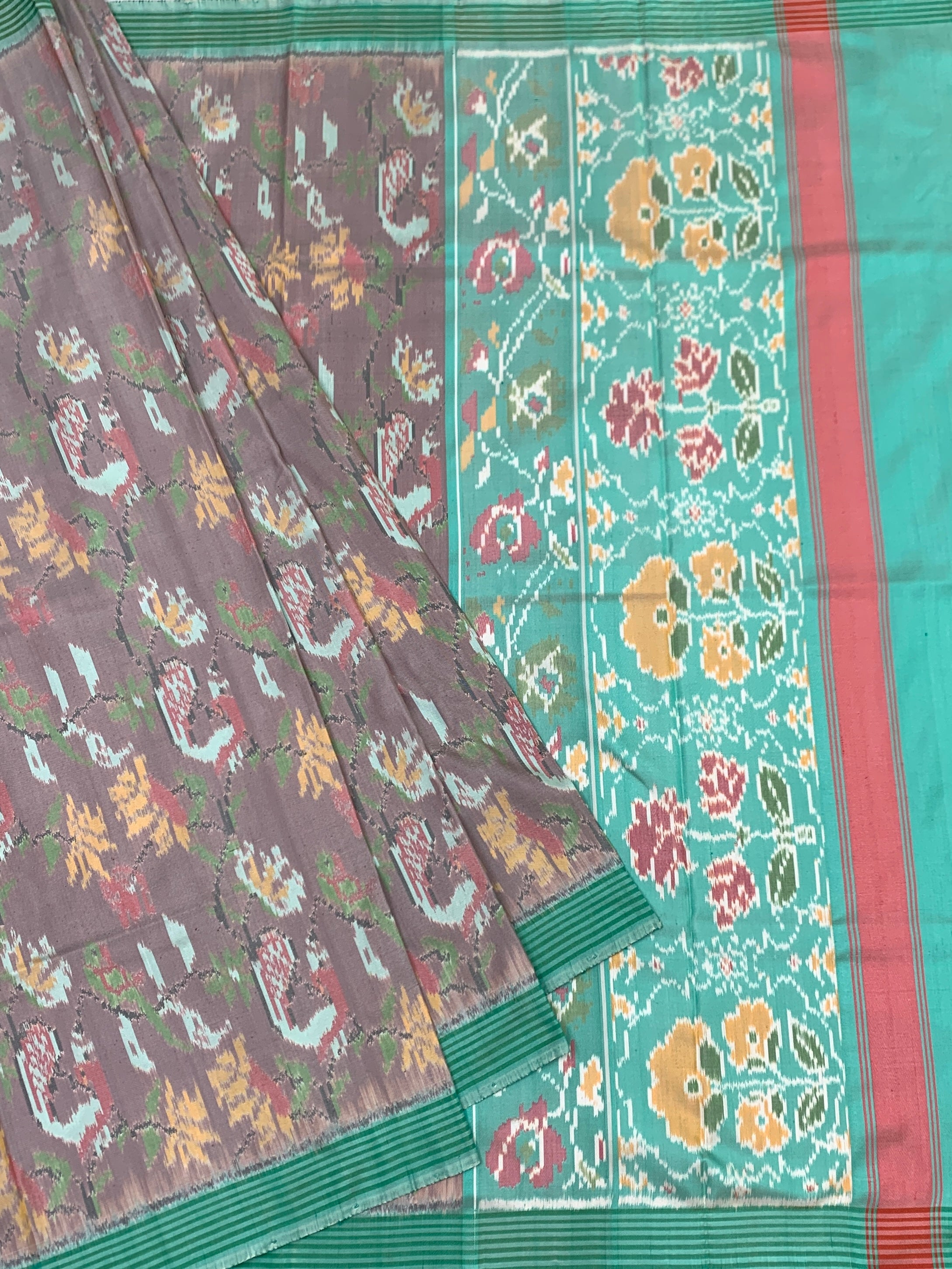 Dusty Mauve & Teal Patola Saree