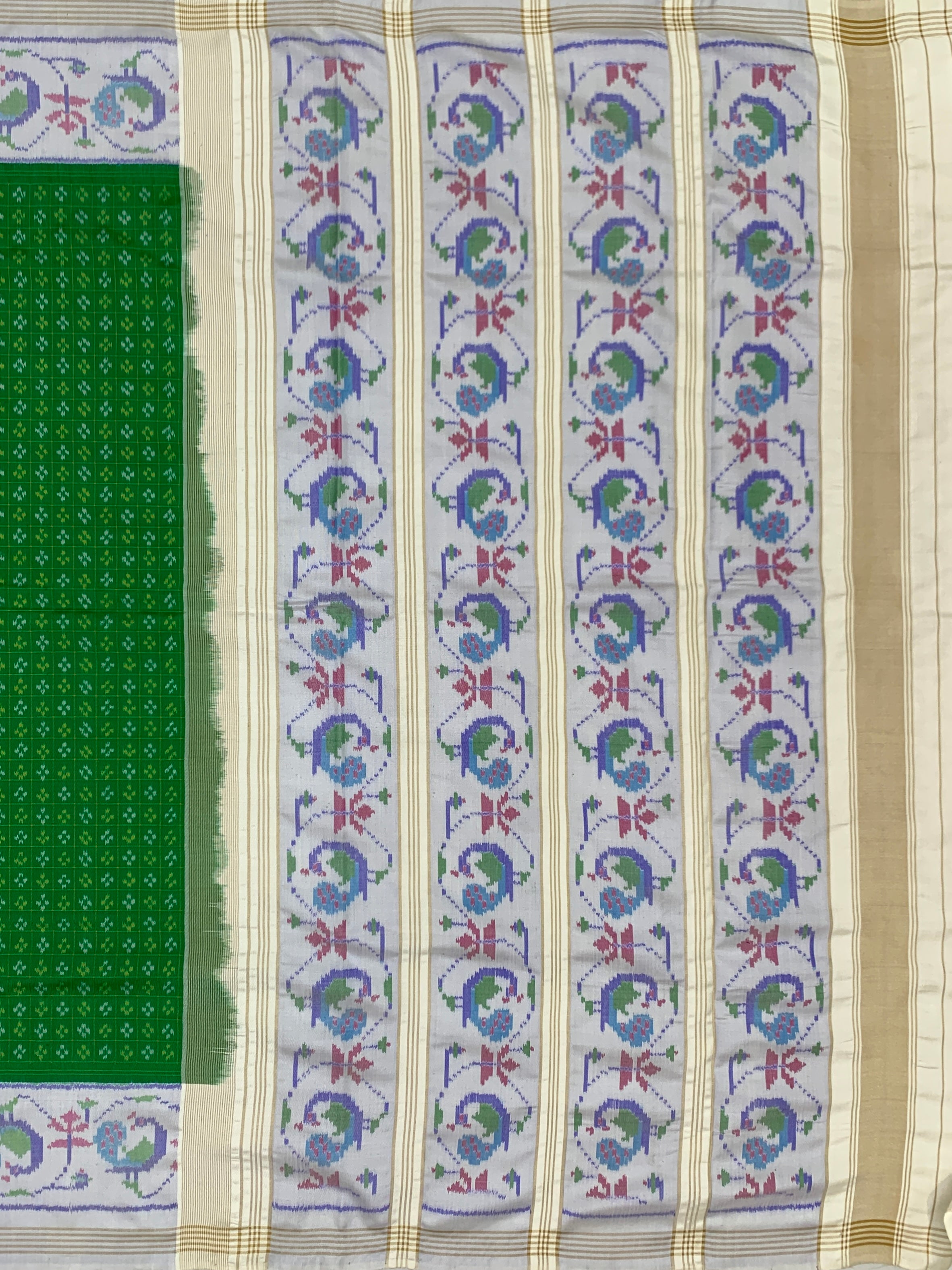 Emerald Green & Pearl White Handcrafted Patola Silk Saree
