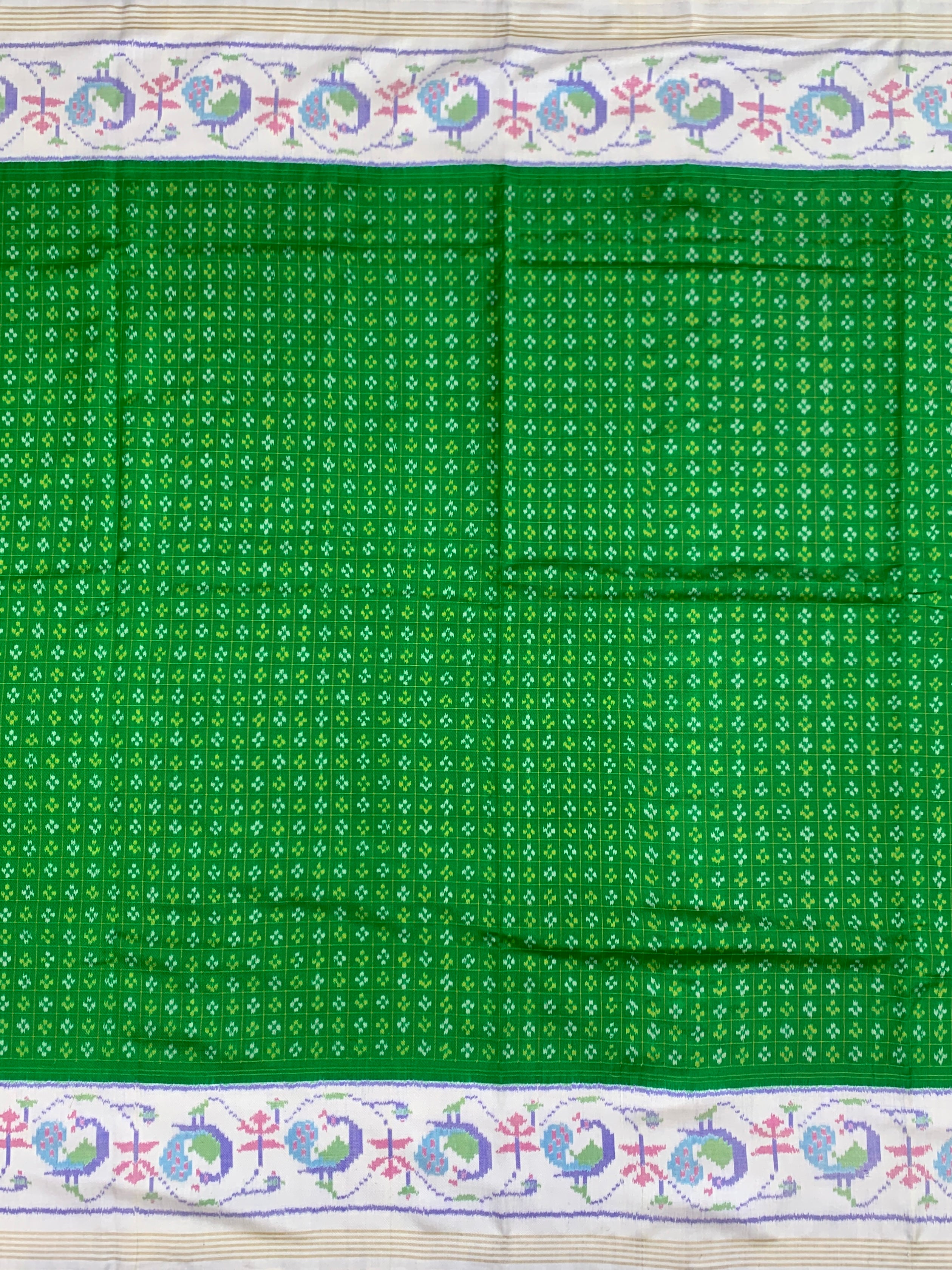 Emerald Green & Pearl White Handcrafted Patola Silk Saree