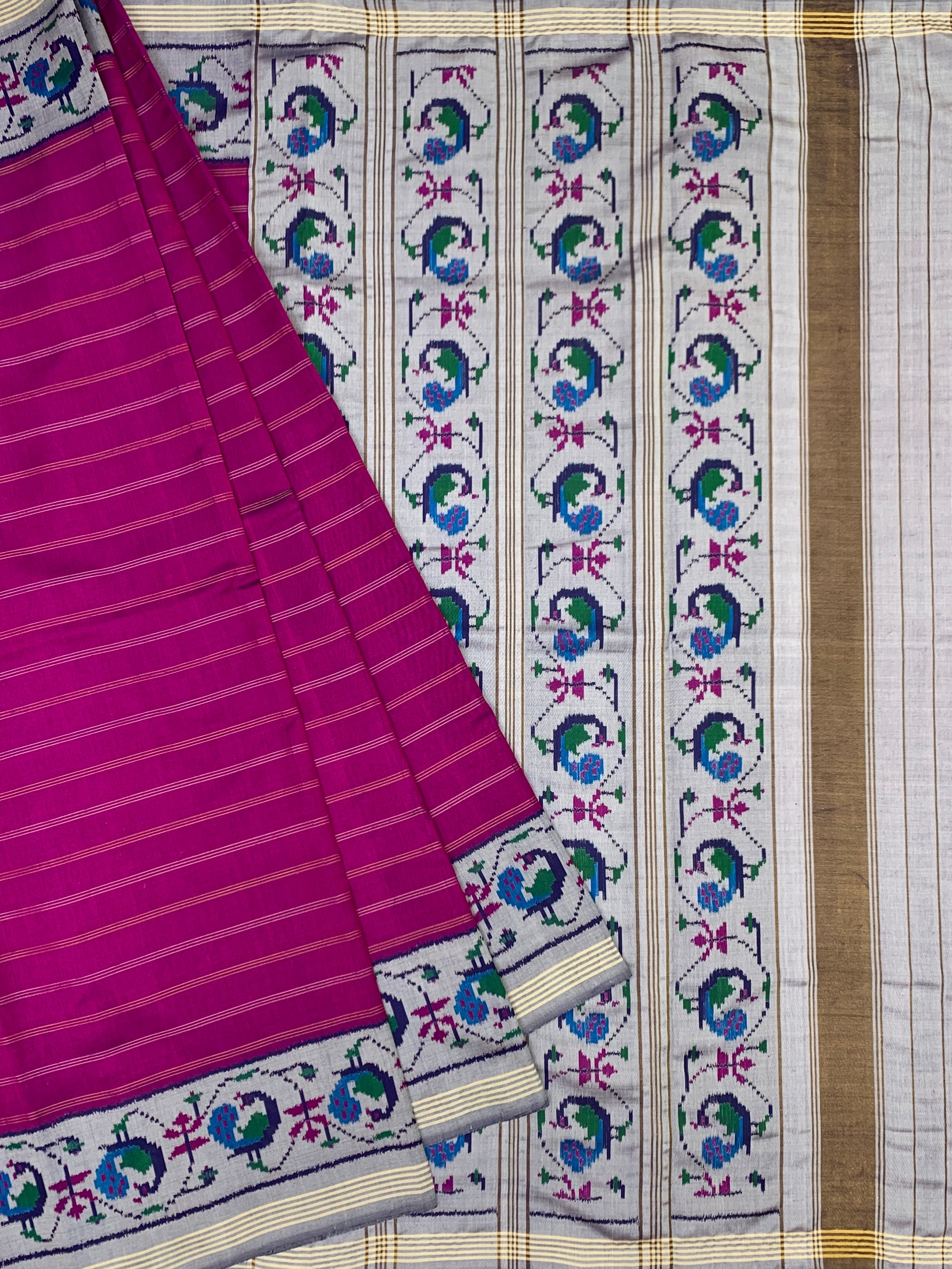Deep Magenta & Silver-Grey Patolas Saree