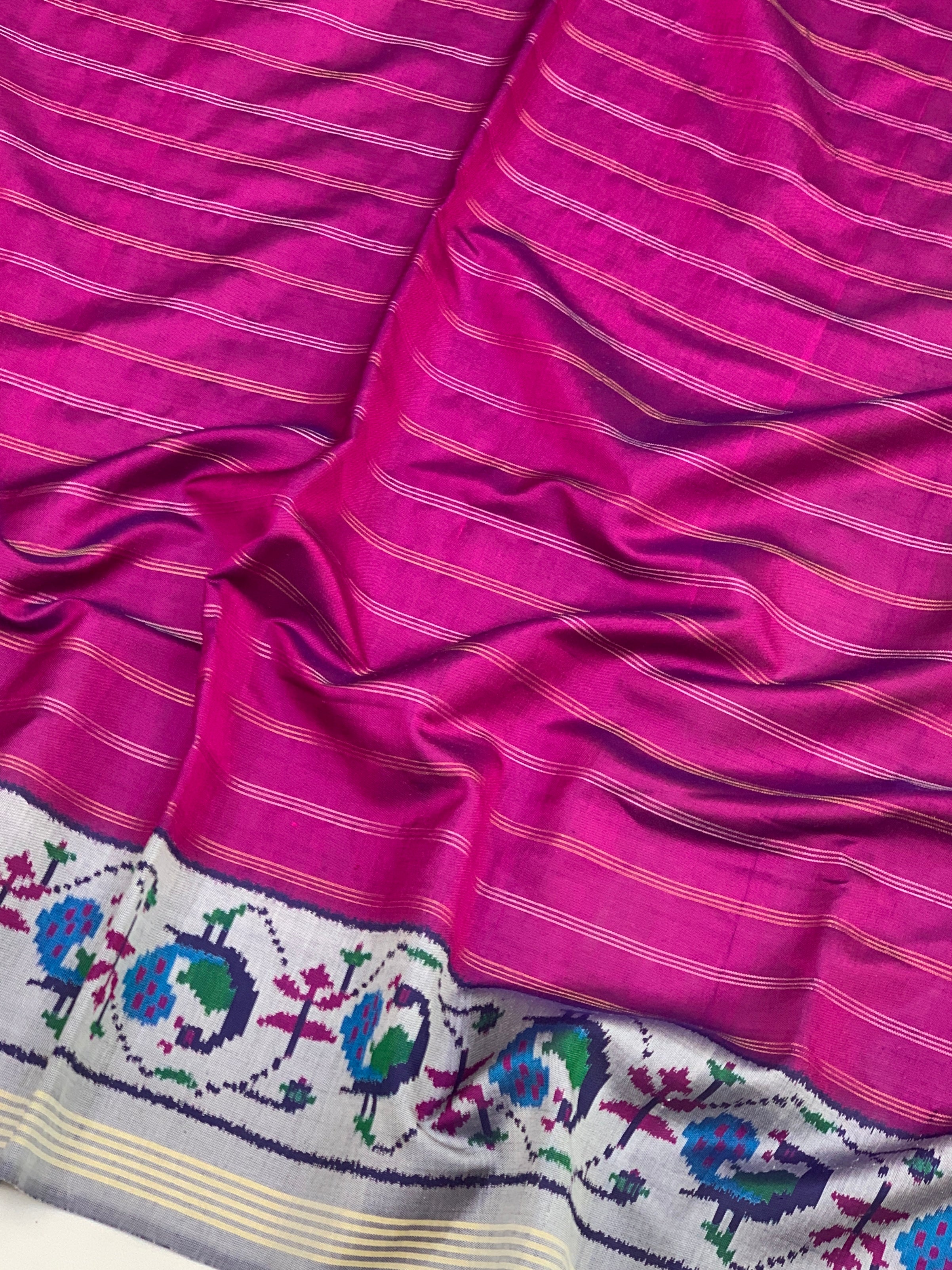 Deep Magenta & Silver-Grey Patolas Saree
