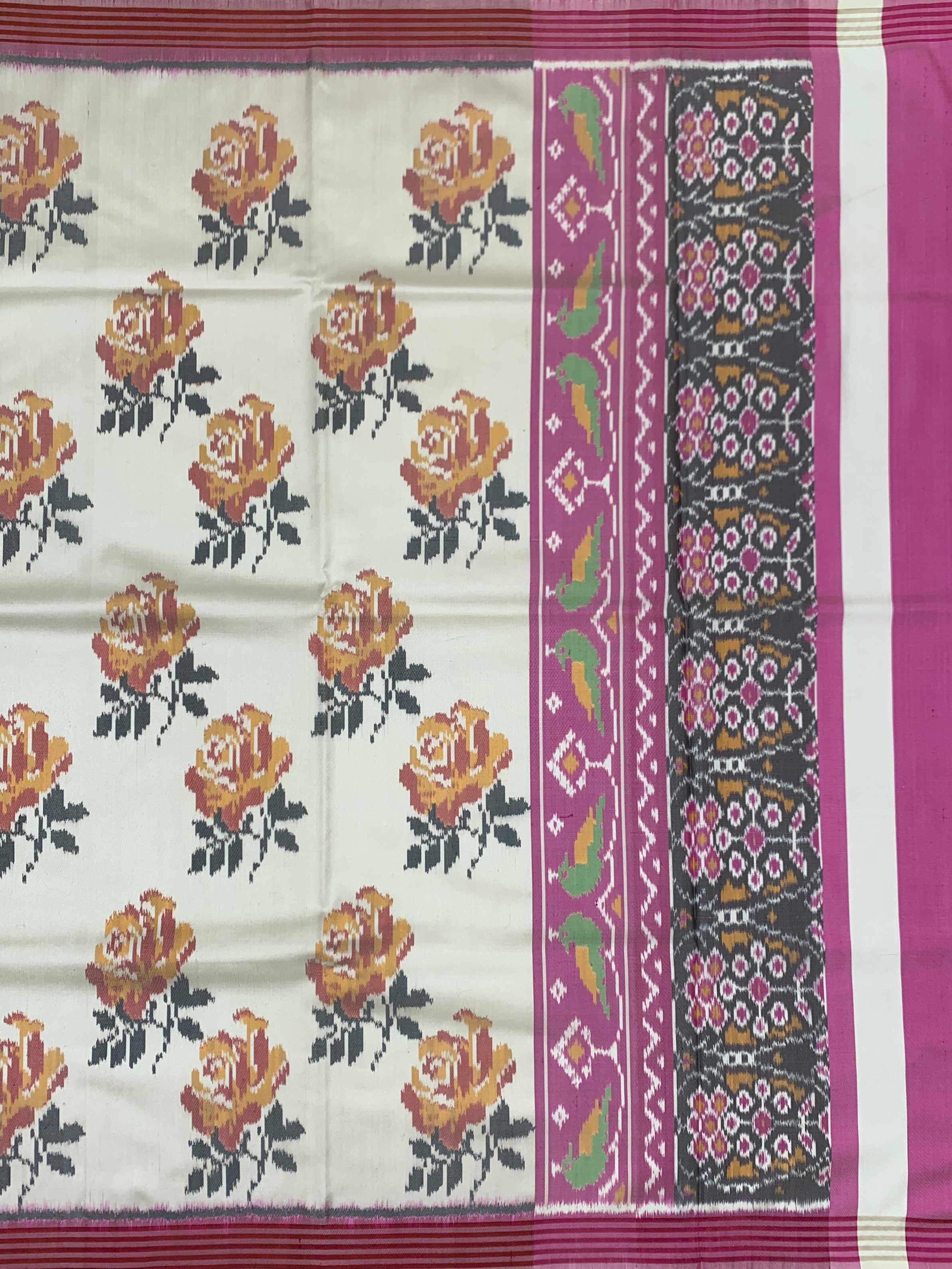 Ivory & Rose Pink Handloom Patola Saree