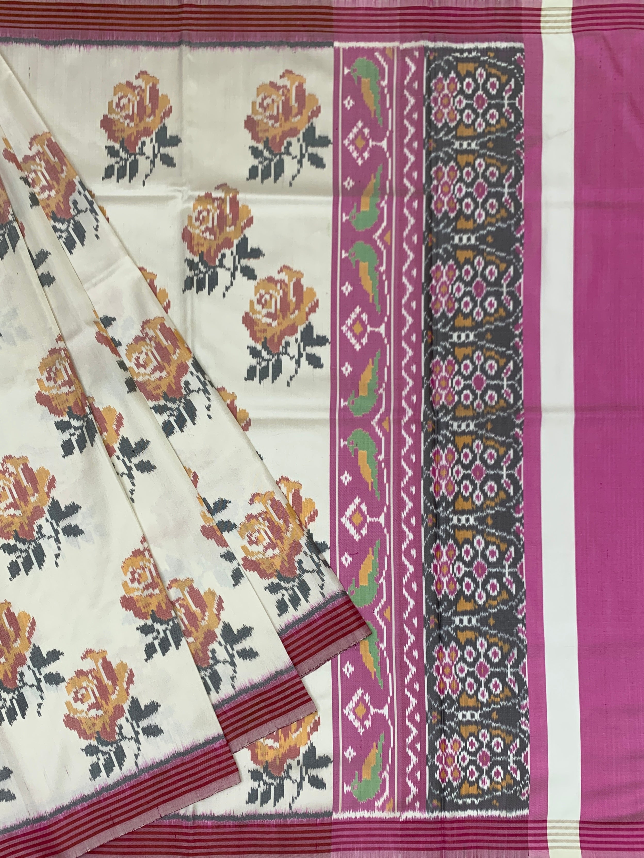 Ivory & Rose Pink Handloom Patola Saree