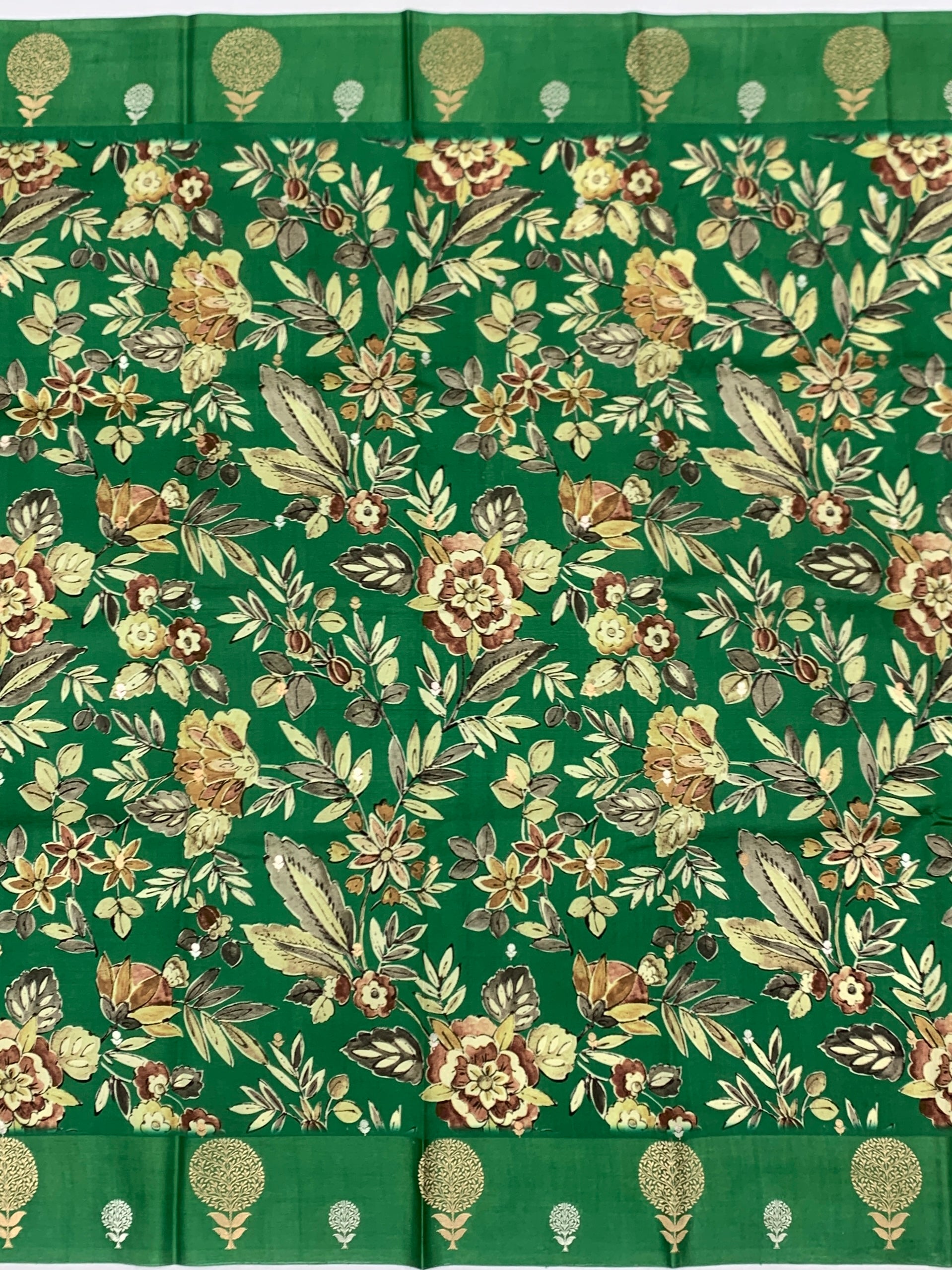 Printed Raw Mango Silk Saree in Emerald Green