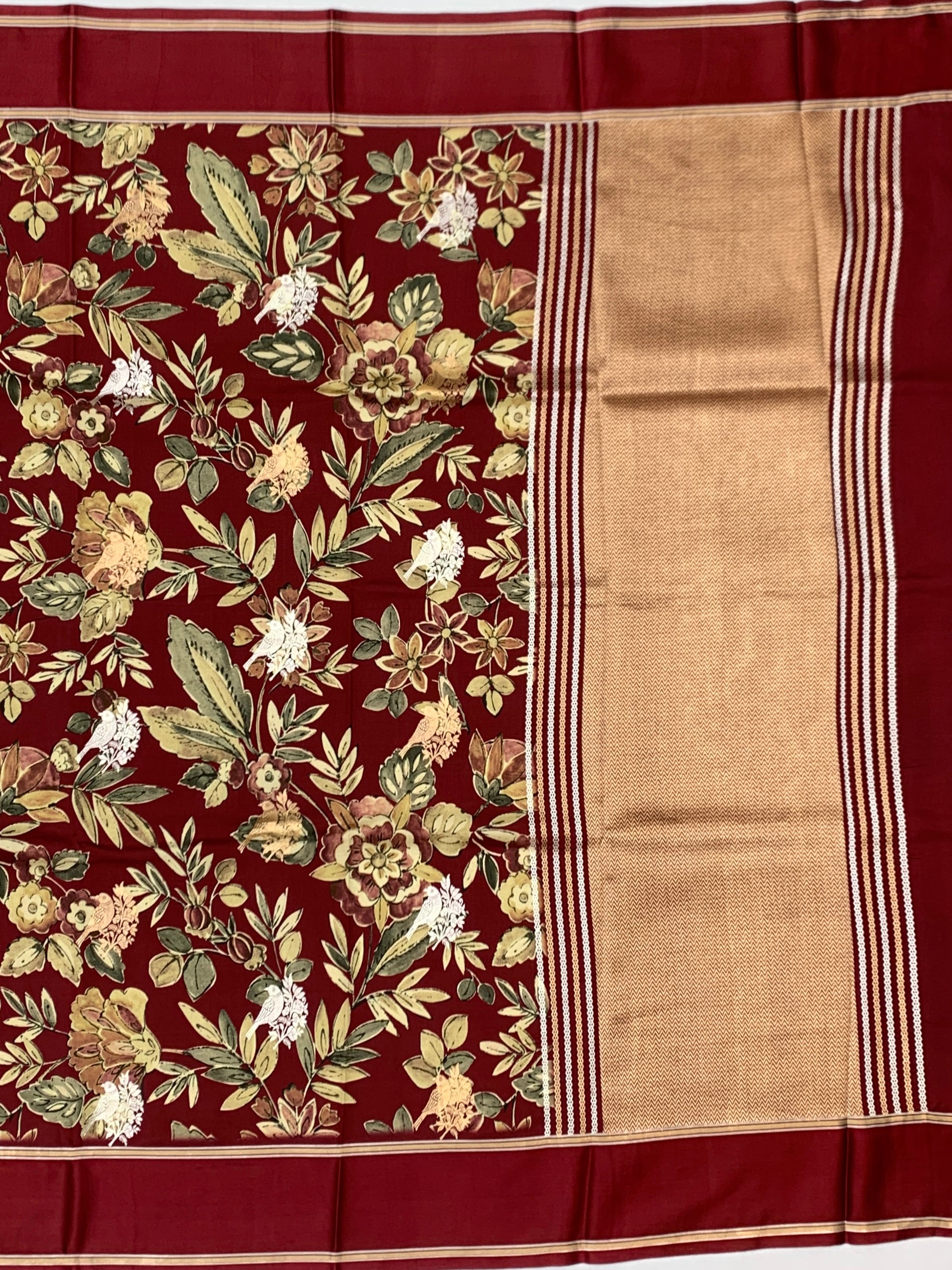 Floral Elegance: Maroon Printed Raw Mango Silk Saree