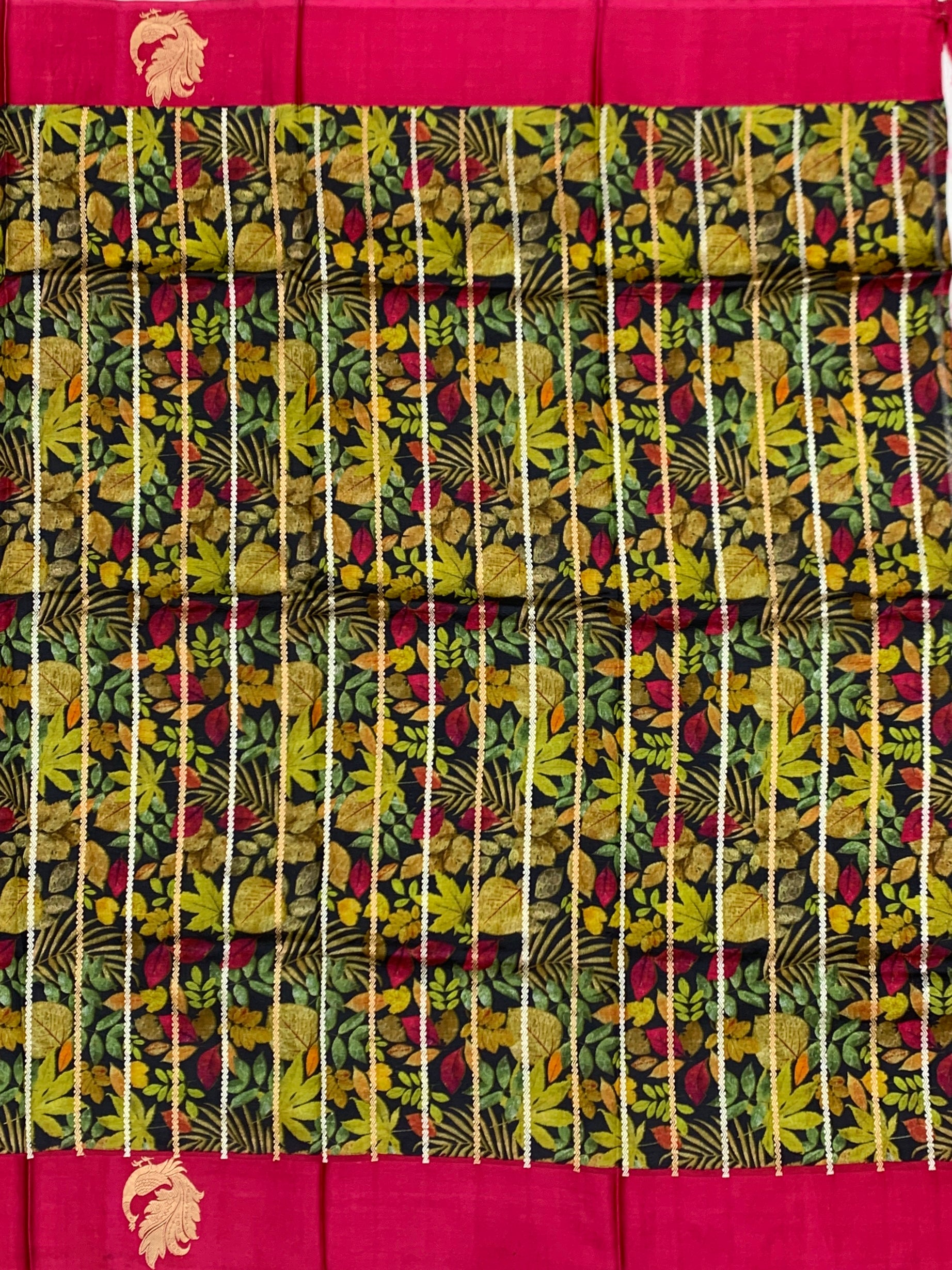 Printed Raw Mango Silk Saree In Charcoal-Grey Colour