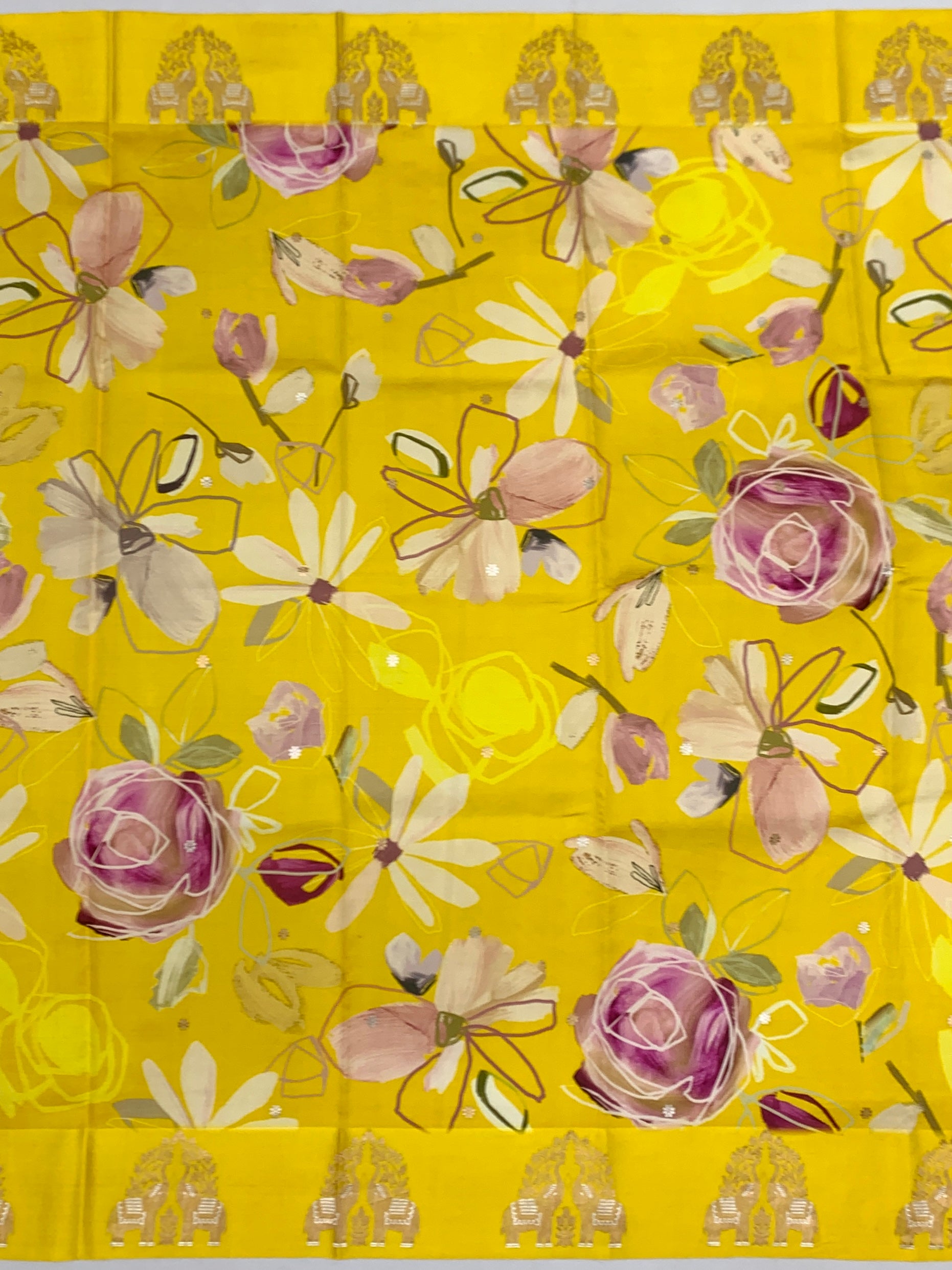 Radiant yellow Printed Raw Mango Silk Saree