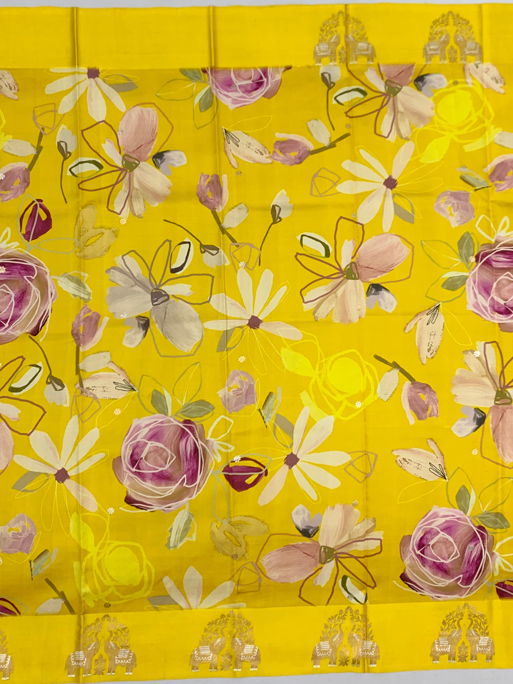 Radiant yellow Printed Raw Mango Silk Saree