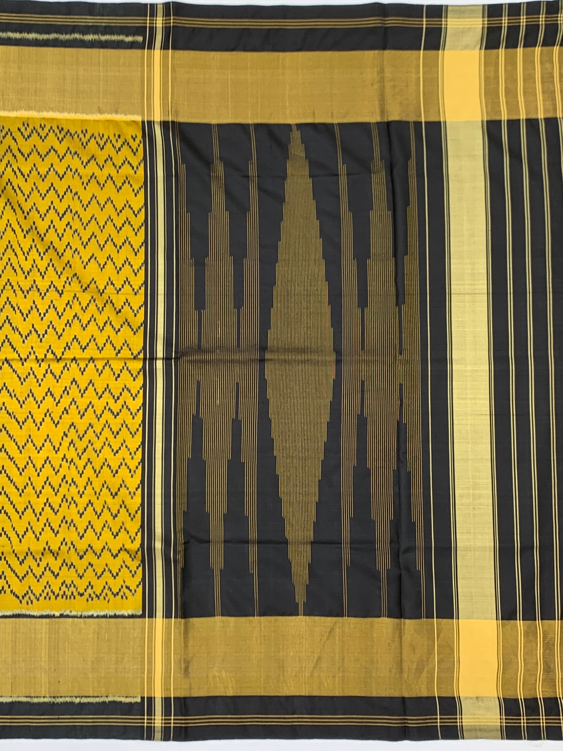 Golden Mustard & Charcoal Black Chevron Rajkot Patola Saree