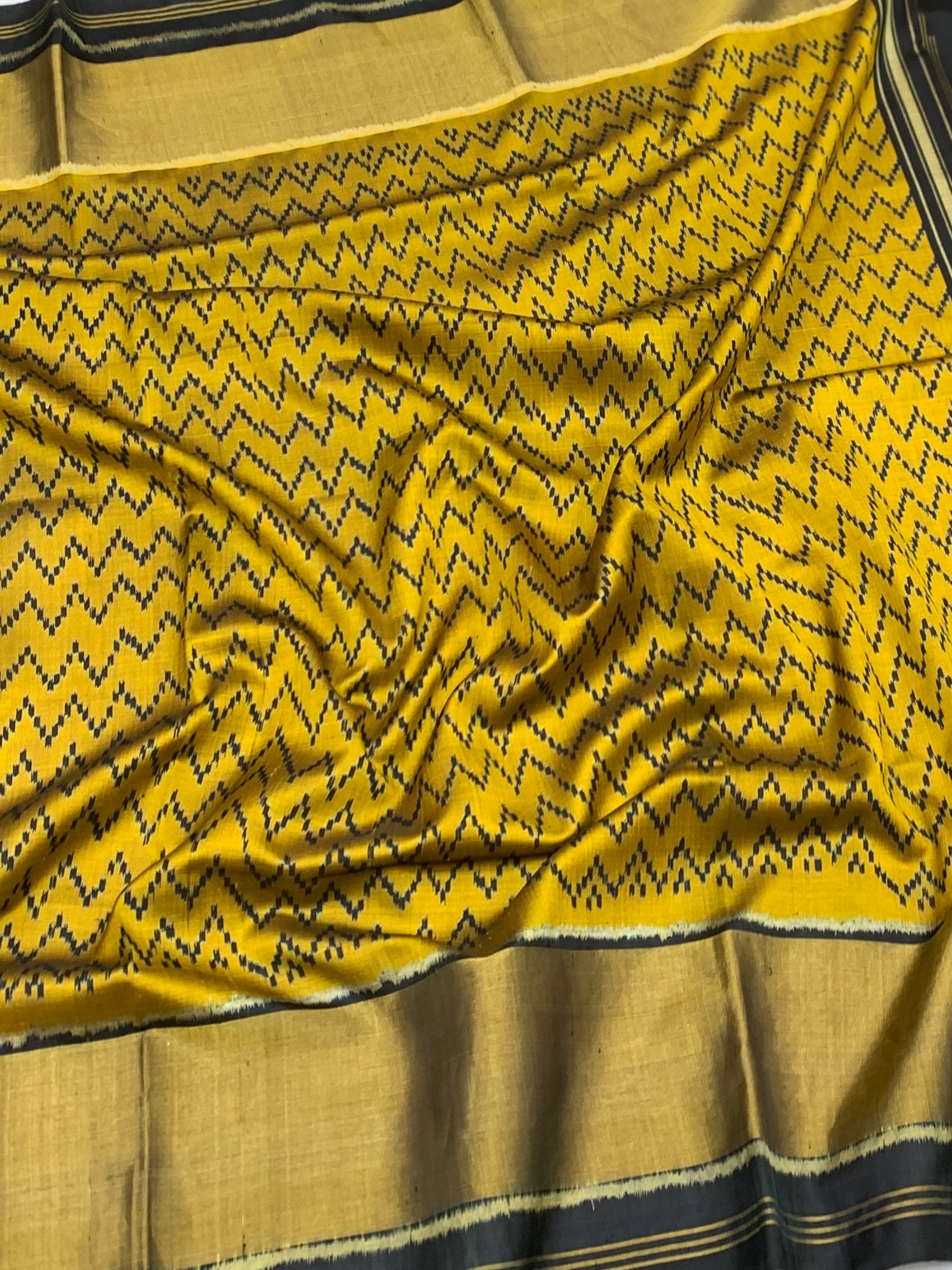 Golden Mustard & Charcoal Black Chevron Rajkot Patola Saree