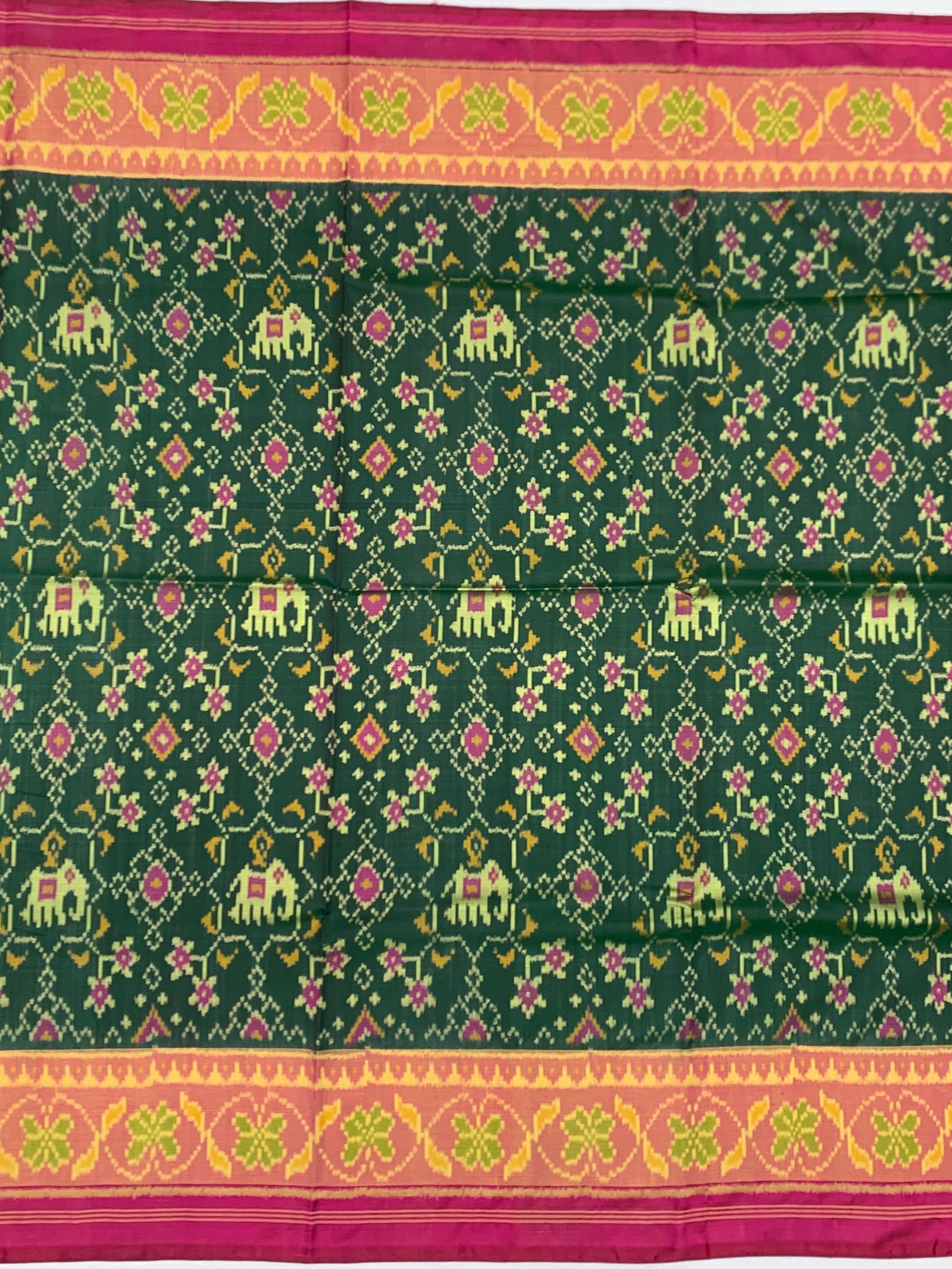 Imperial Bottle Green & Rani Pink Rajkot Patola Silk Saree
