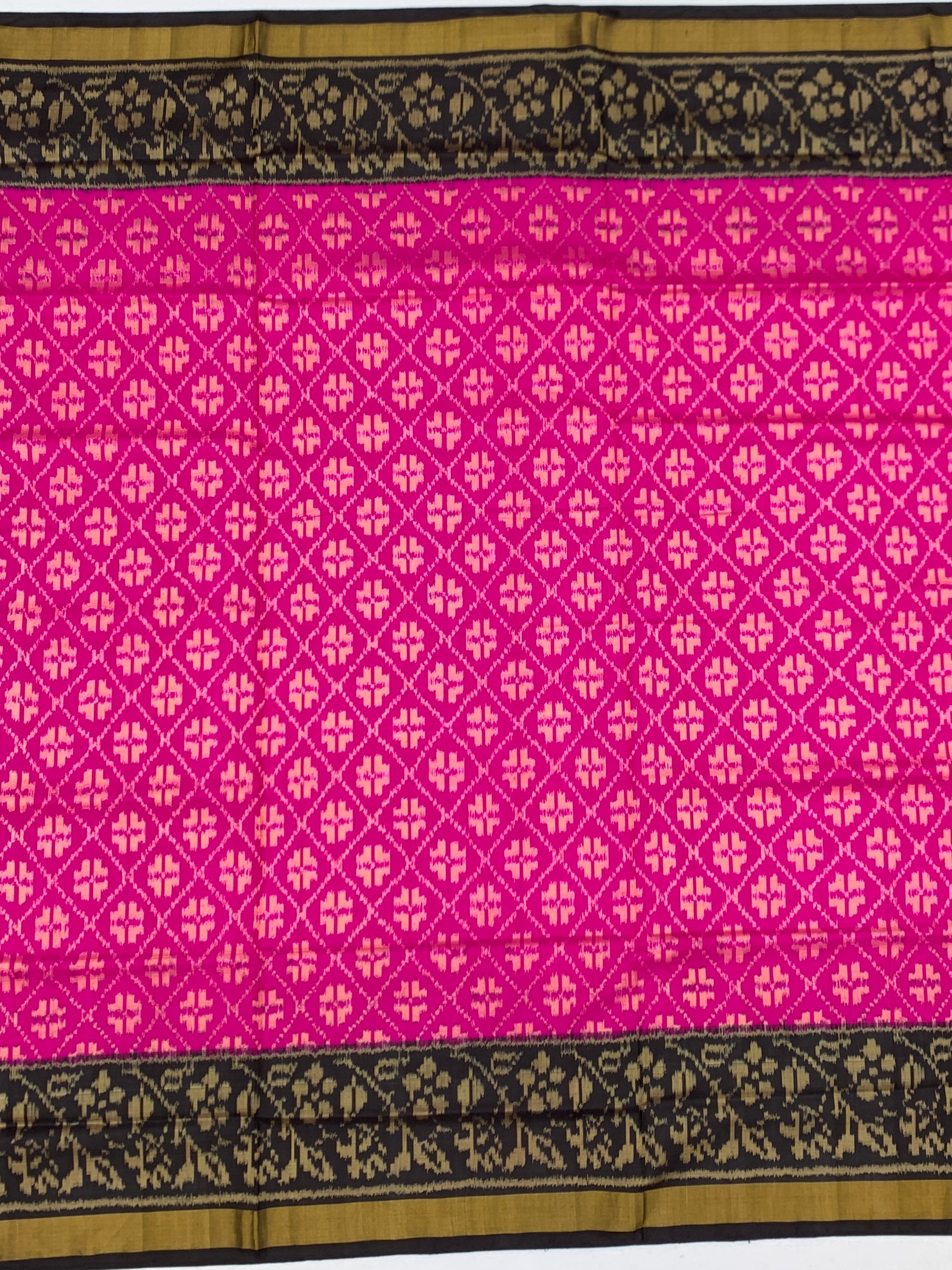 Radiant Magenta & Charcoal Black Rajkot Patola Silk Saree