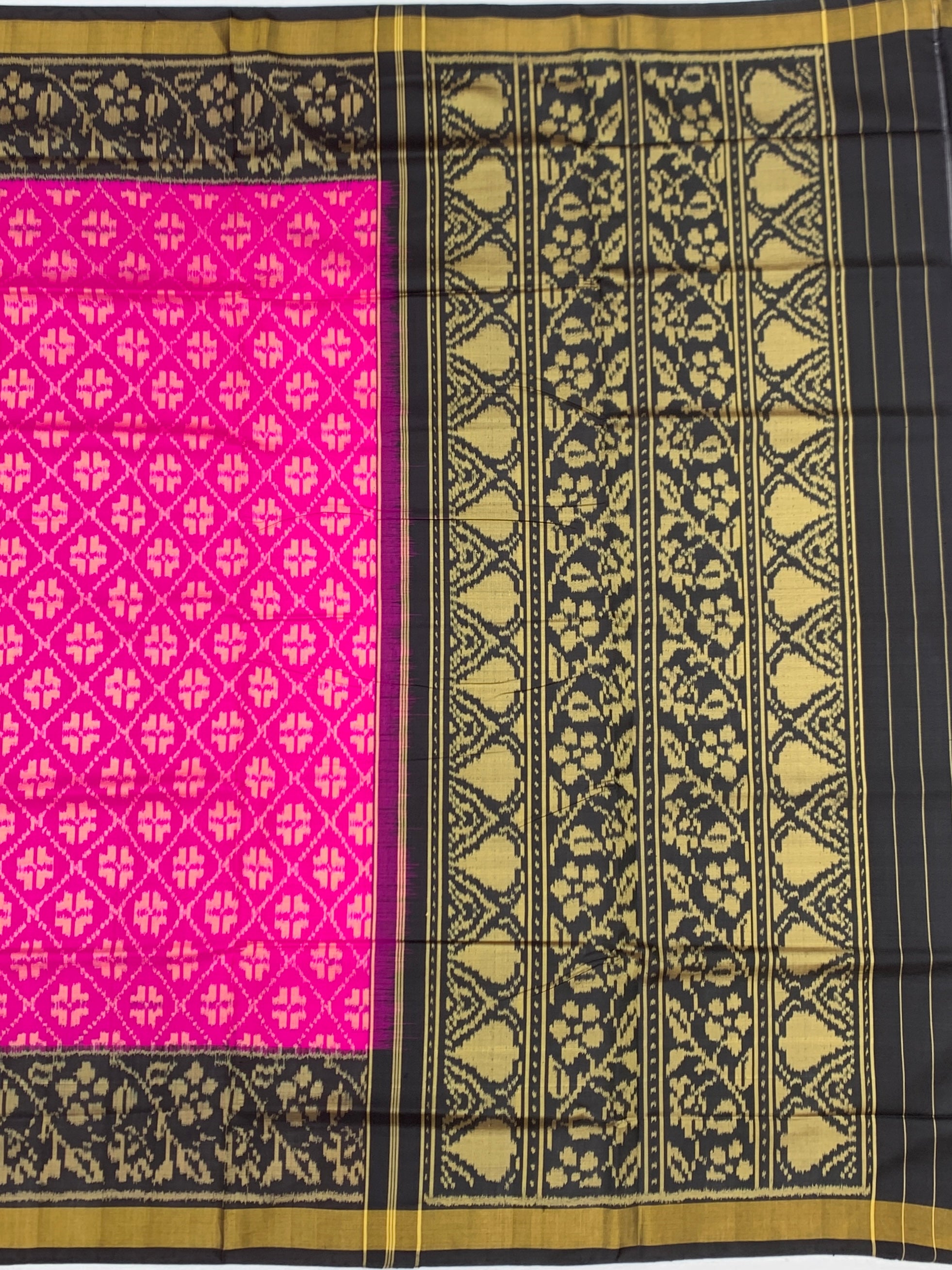 Radiant Magenta & Charcoal Black Rajkot Patola Silk Saree