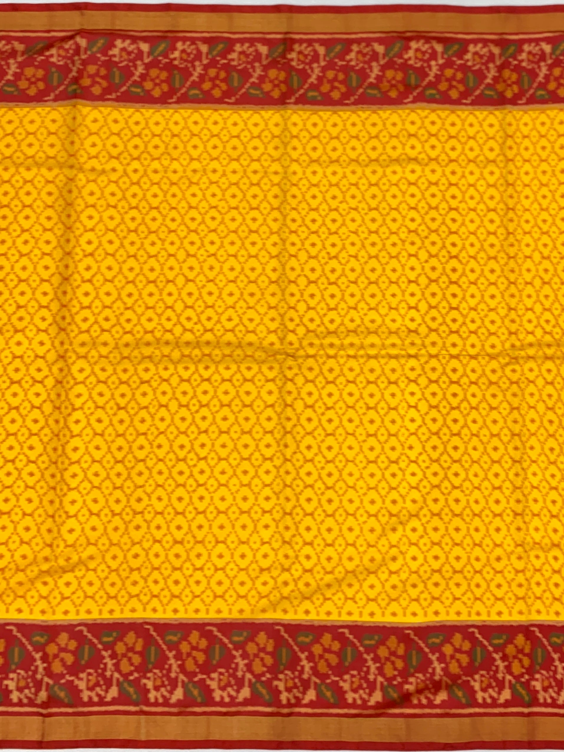 Exquisite Mustard Yellow & Crimson Rajkot Patola Silk Saree