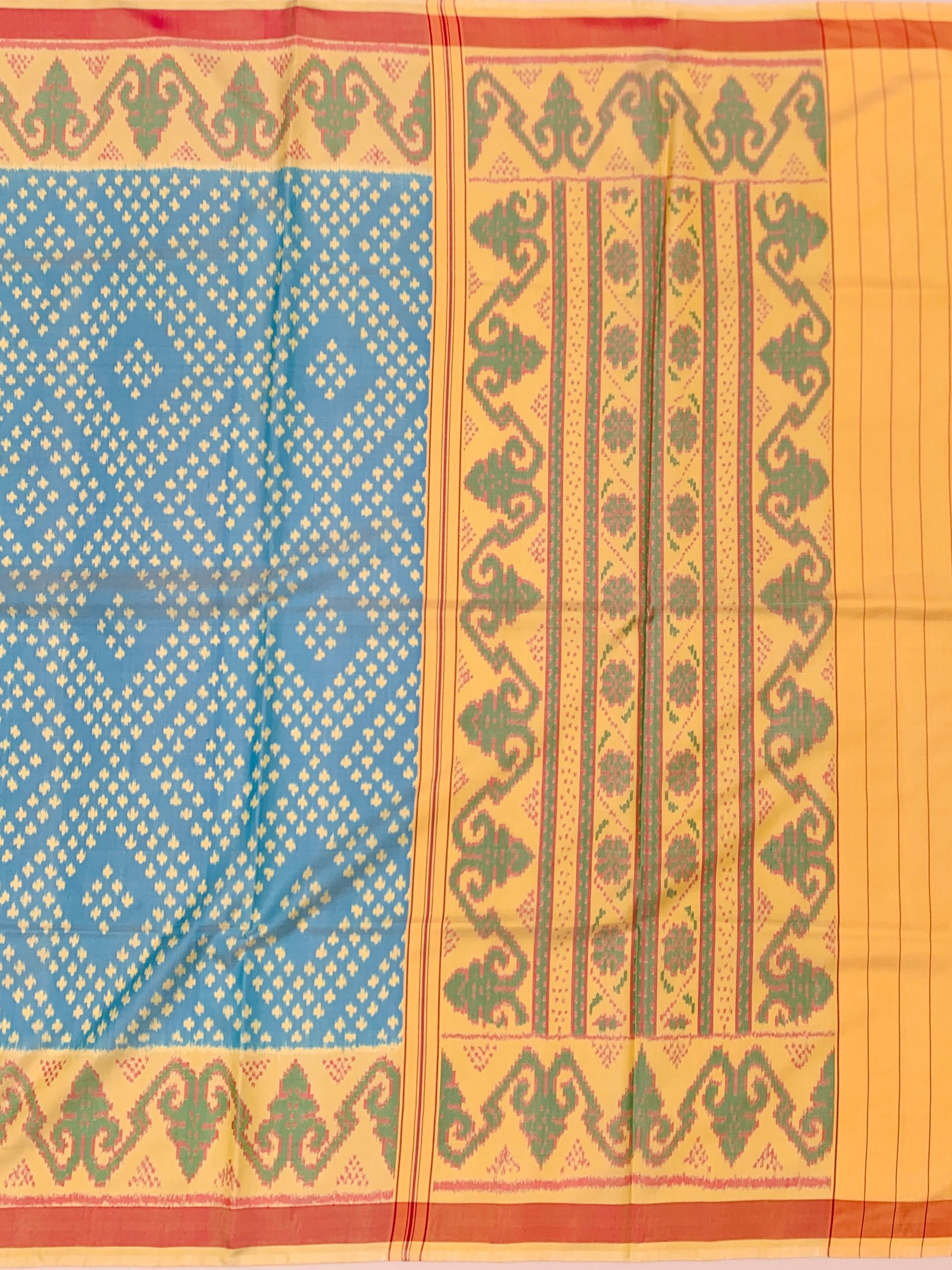 Sky Blue & Mustard Gold Rajkot Patola Silk Saree