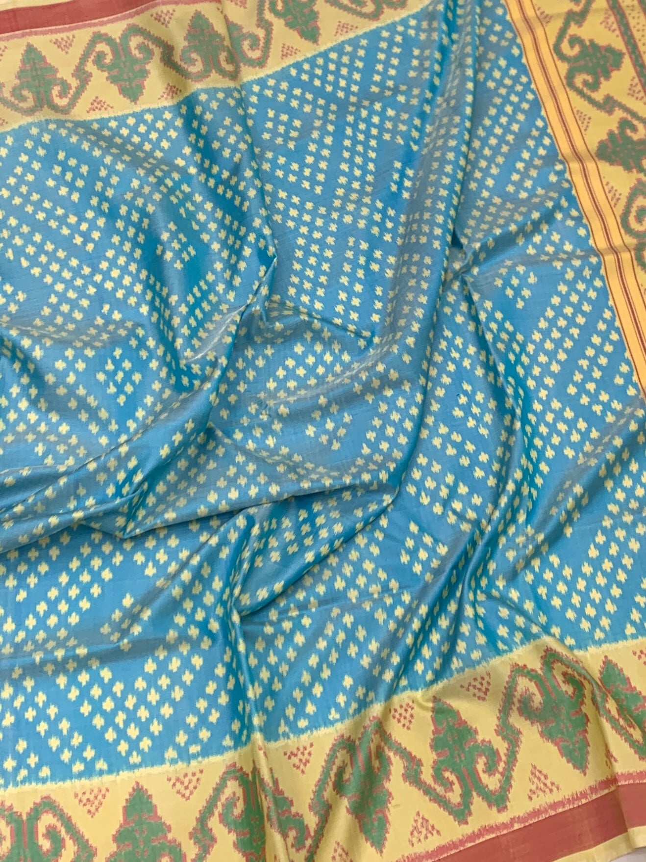 Sky Blue & Mustard Gold Rajkot Patola Silk Saree