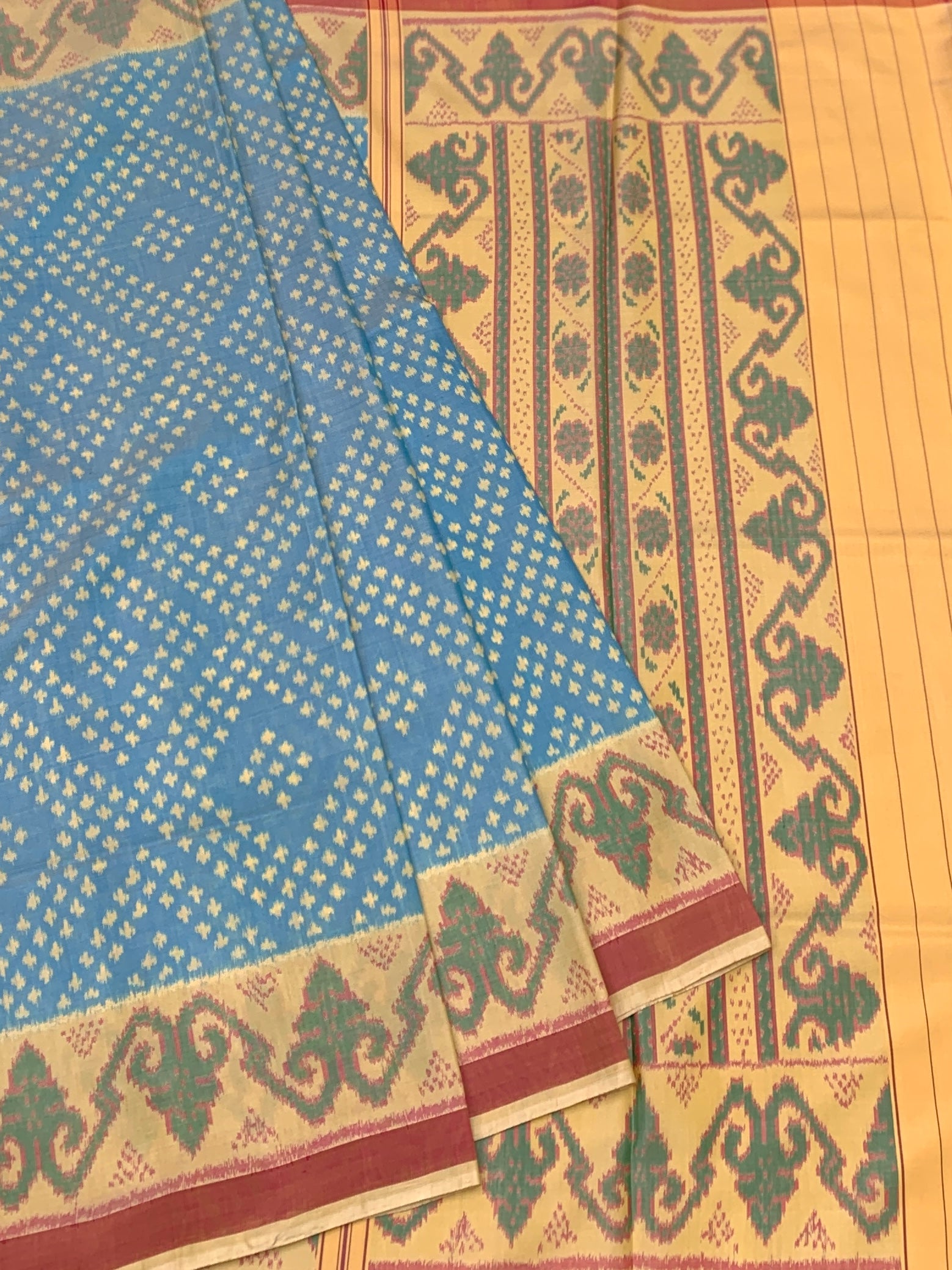 Sky Blue & Mustard Gold Rajkot Patola Silk Saree