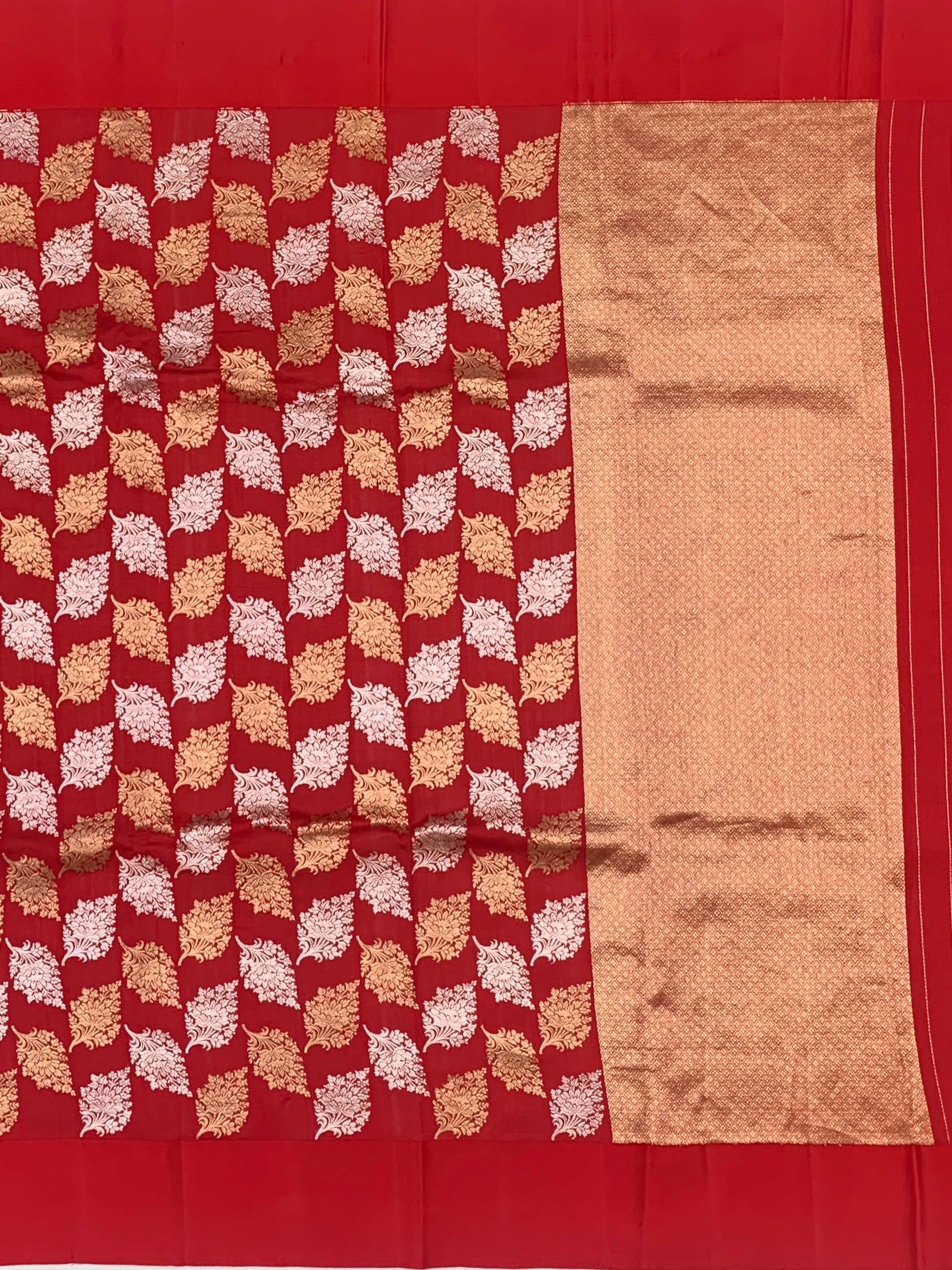 Crimson Radiance:Raw Mango Chanderi Silk Saree with Zari Motifs
