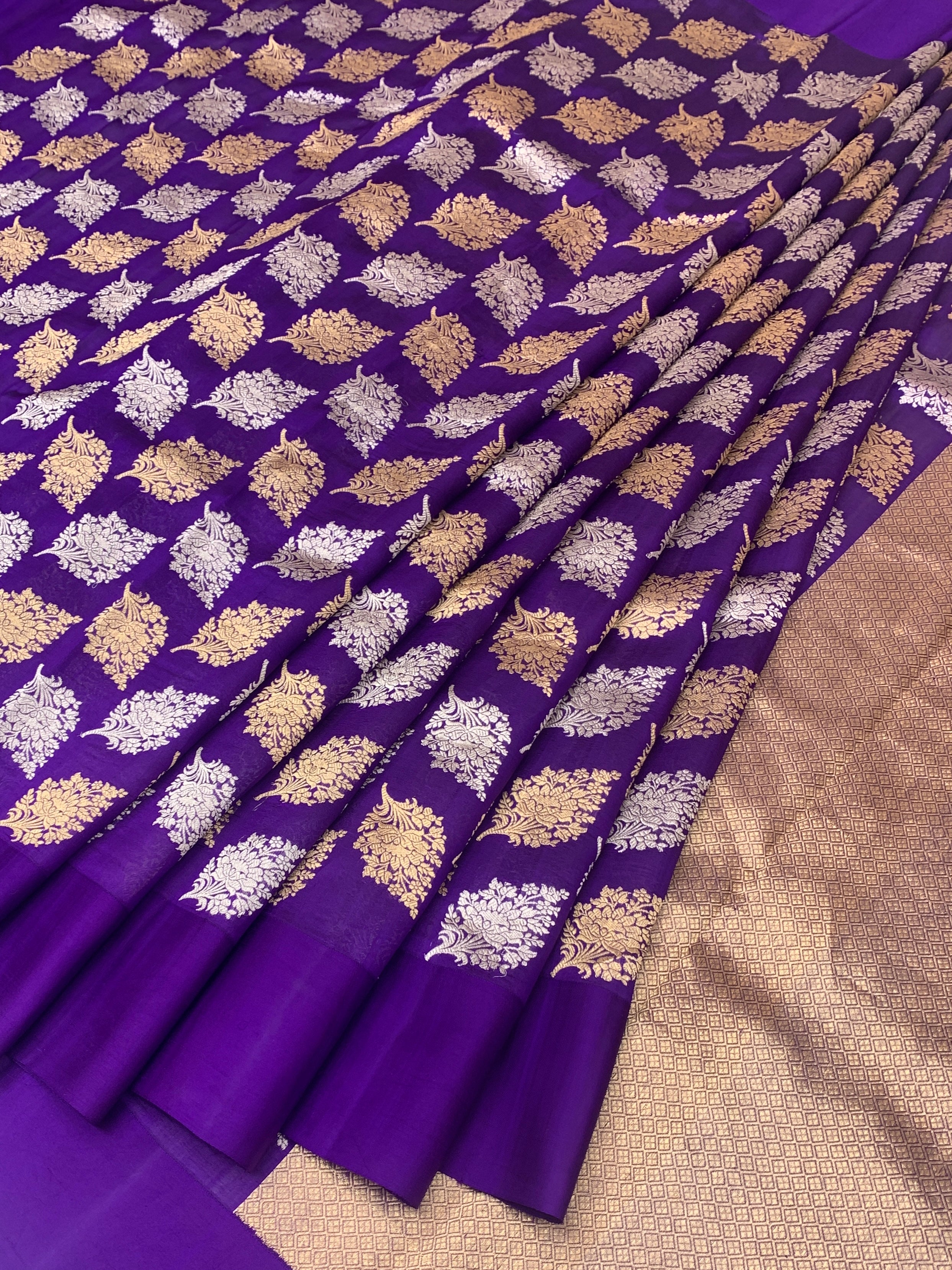 Raw Mango Chanderi Silk Saree – Royal Purple with Golden Zari
