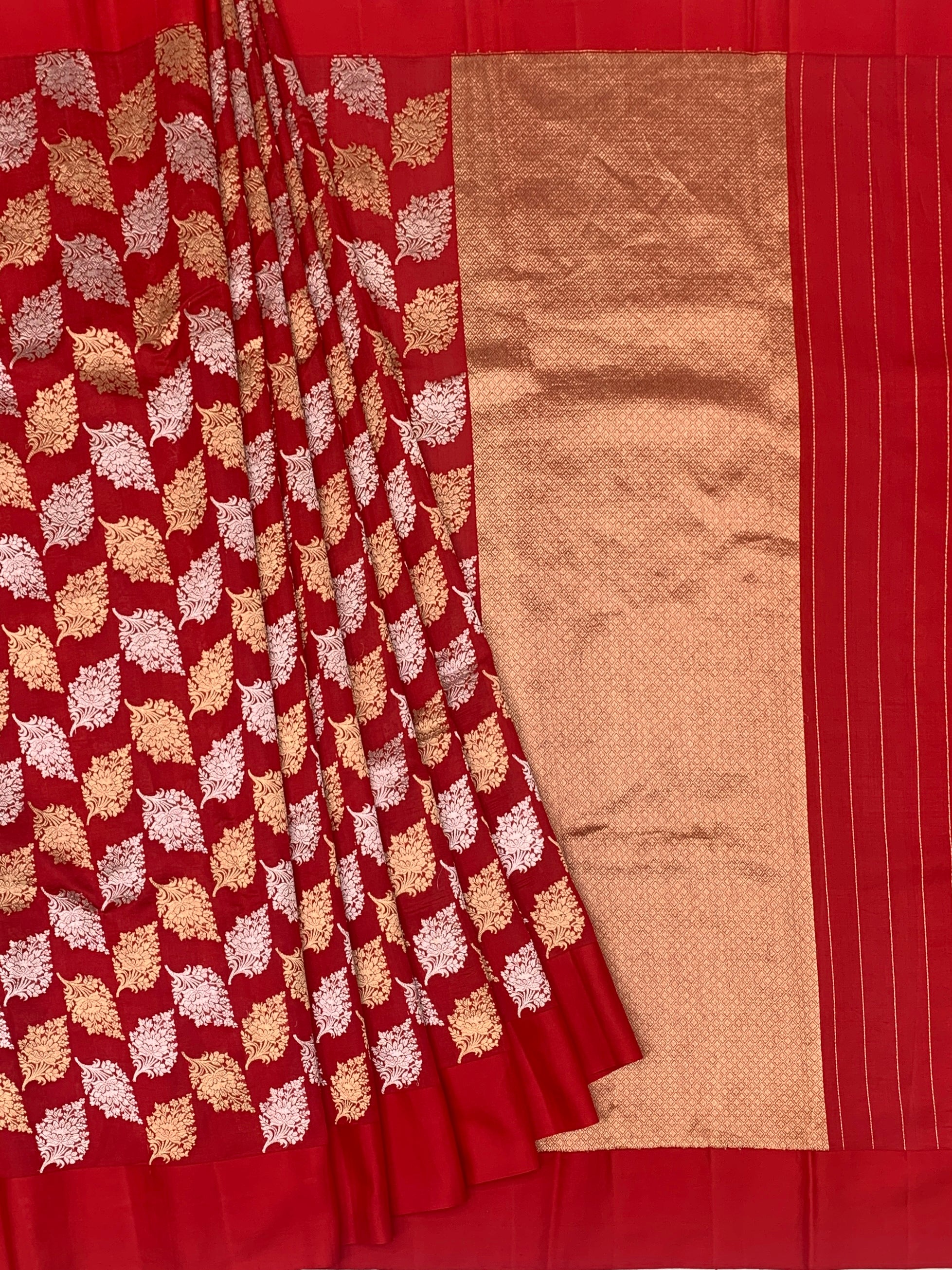 Crimson Radiance:Raw Mango Chanderi Silk Saree with Zari Motifs