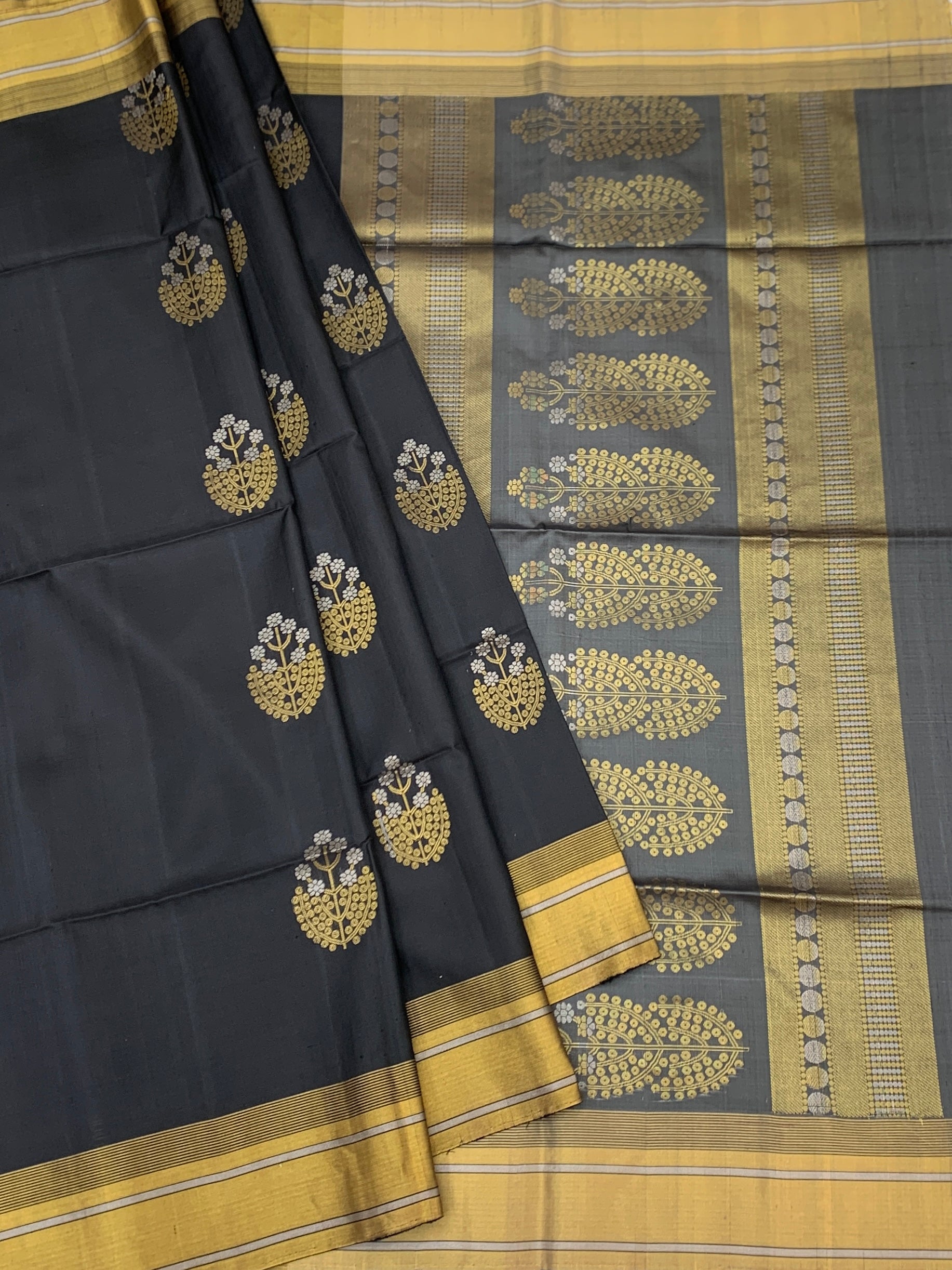 Charcoal Elegance: Handcrafted Soft Silk Saree