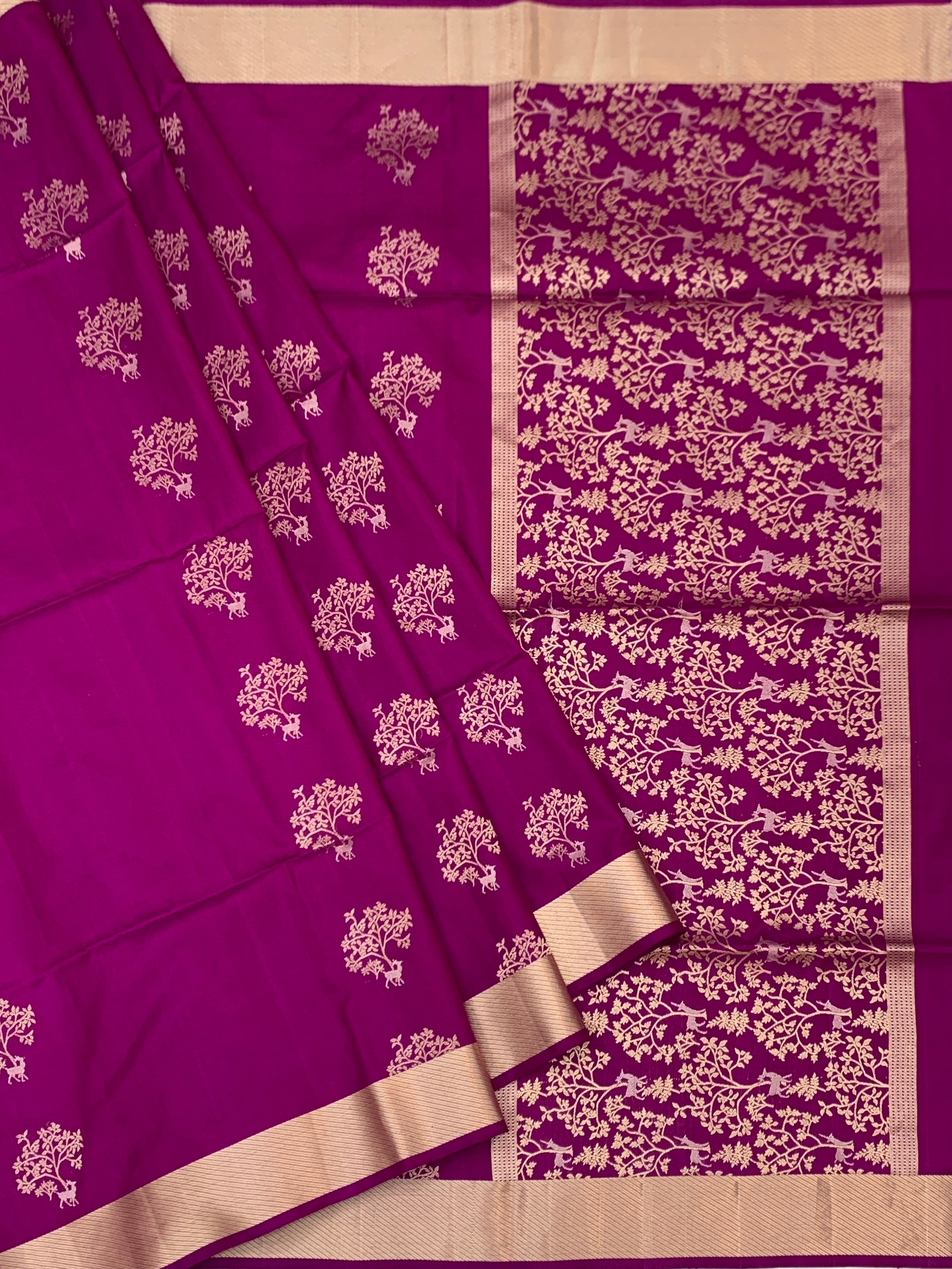 Exquisite Magenta Soft Silk Saree with "Tree of Life" Zari Motifs
