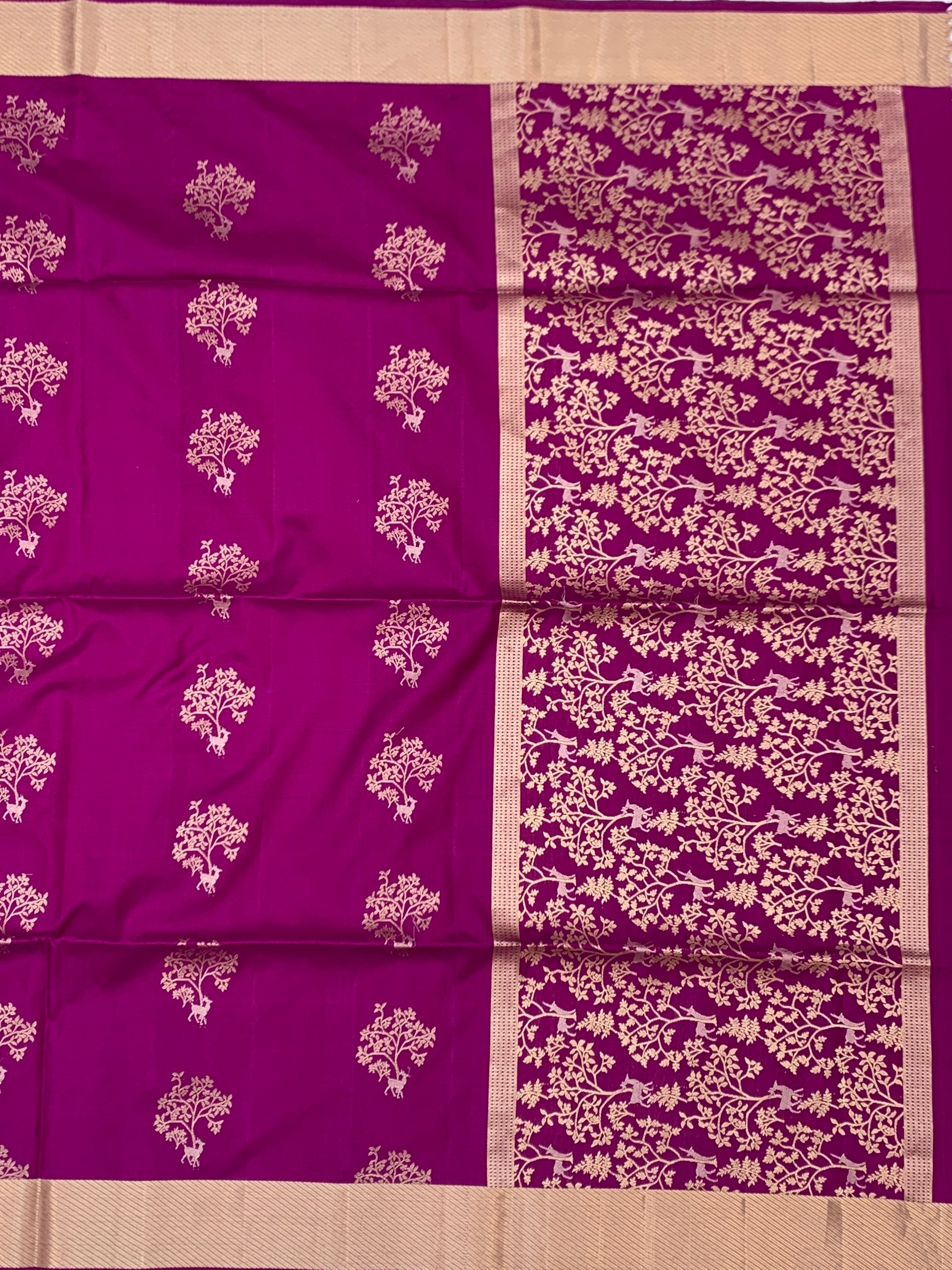 Exquisite Magenta Soft Silk Saree with "Tree of Life" Zari Motifs