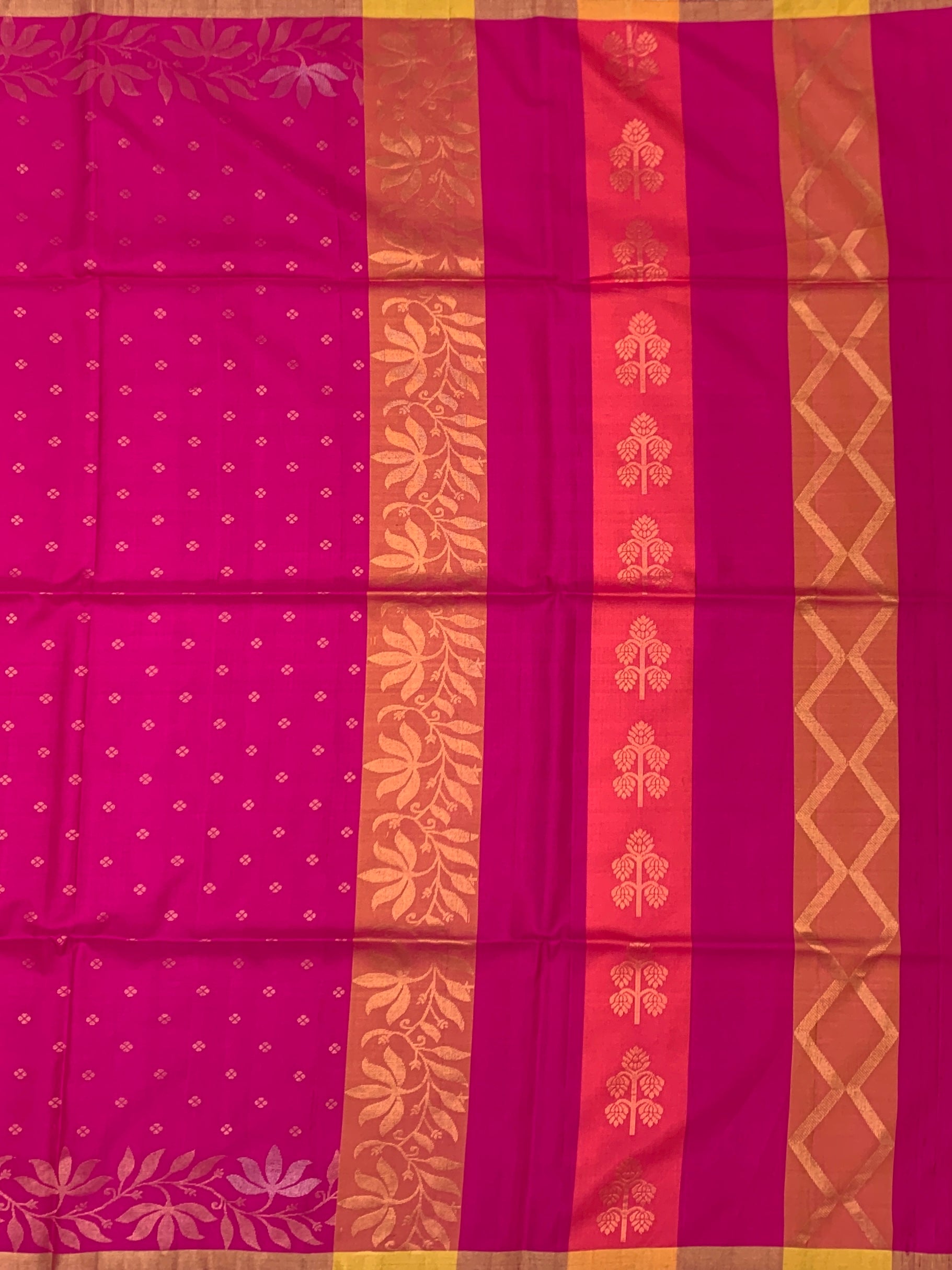 Radiant Magenta Soft Silk Saree with Floral Zari Borders