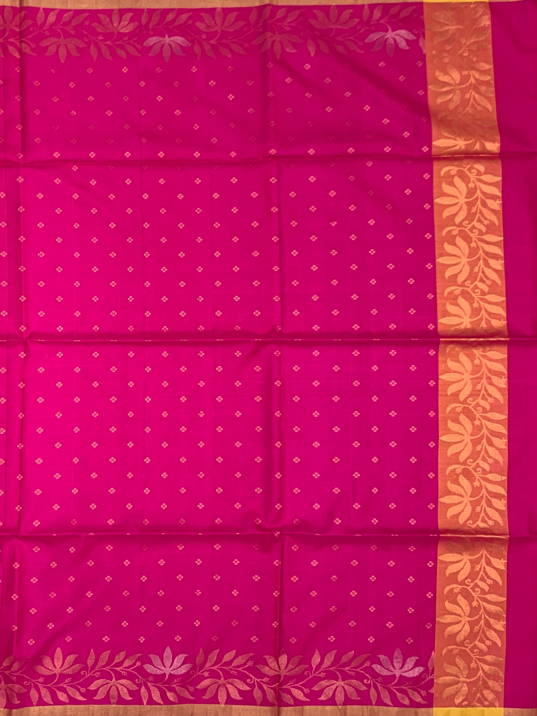 Radiant Magenta Soft Silk Saree with Floral Zari Borders