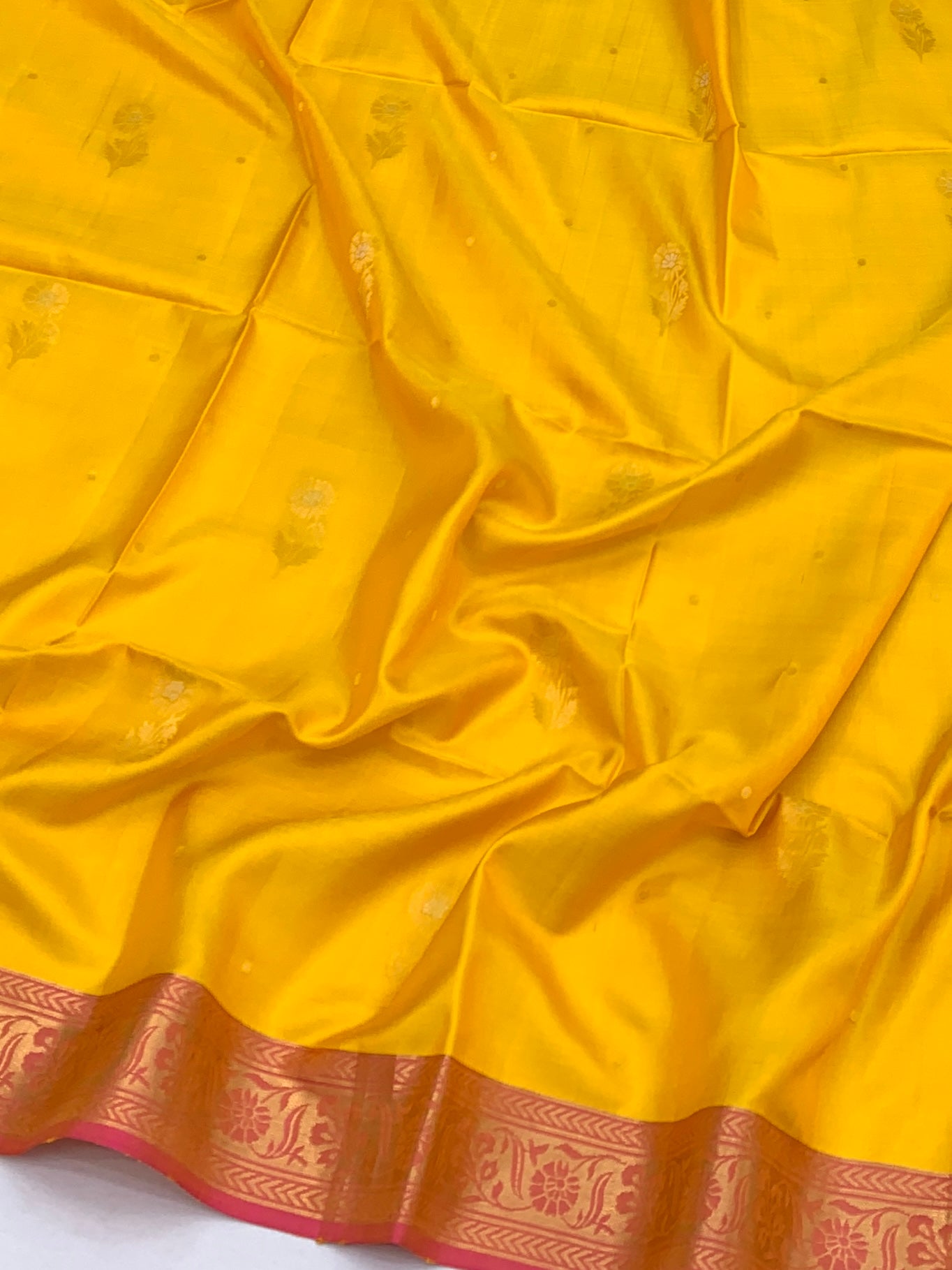Radiant Mango Yellow & Peach-Pink Soft Silk Saree
