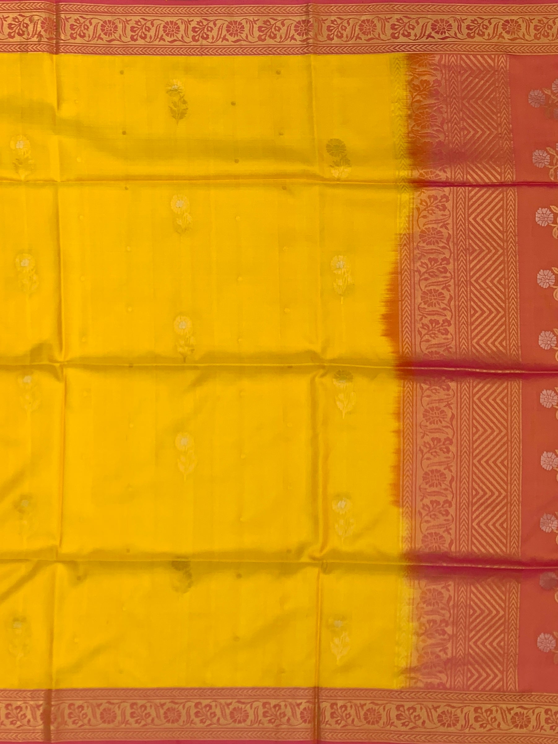 Radiant Mango Yellow & Peach-Pink Soft Silk Saree