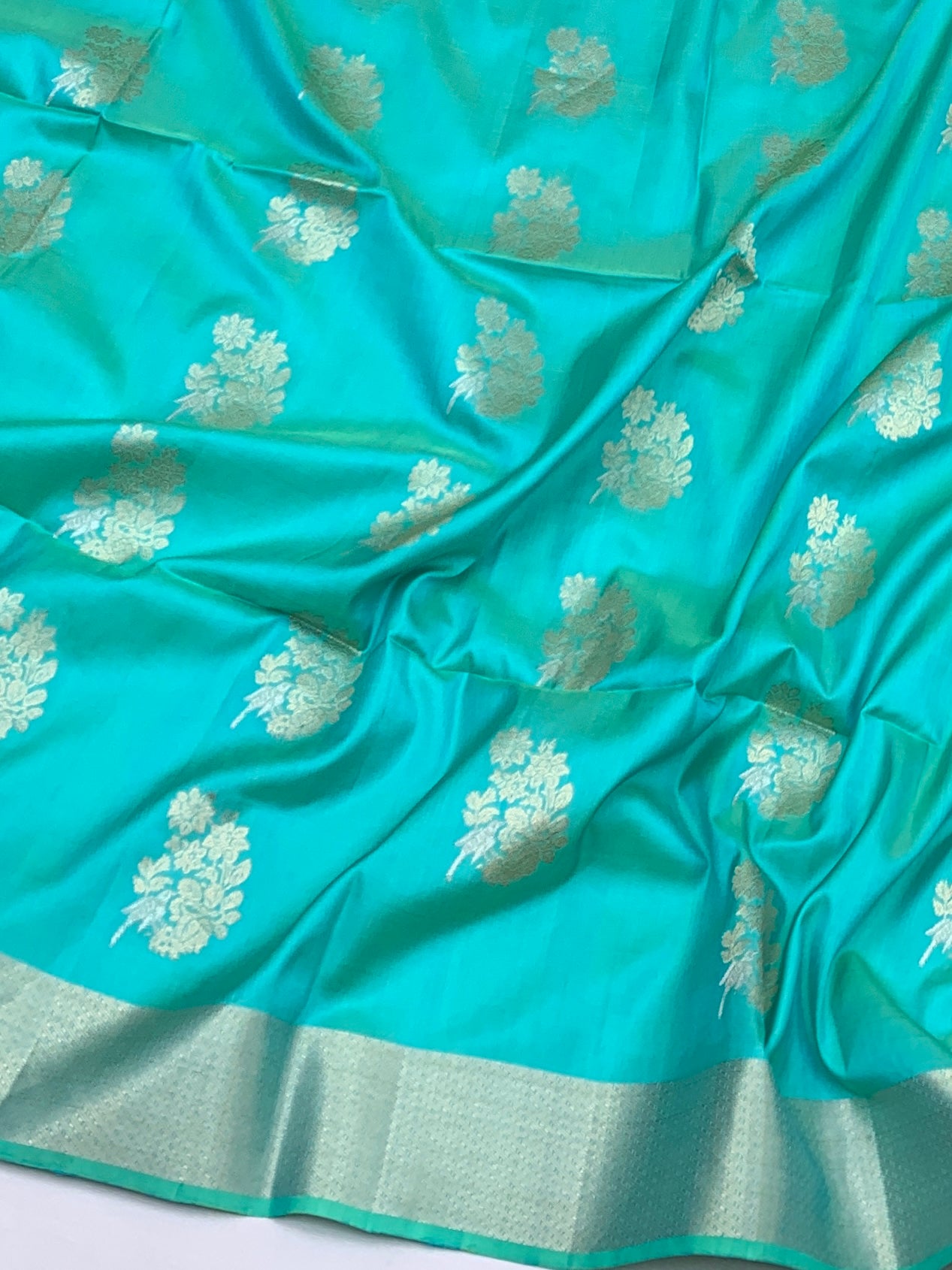 Exquisite Seafoam Teal & Royal Purple Soft Silk Saree