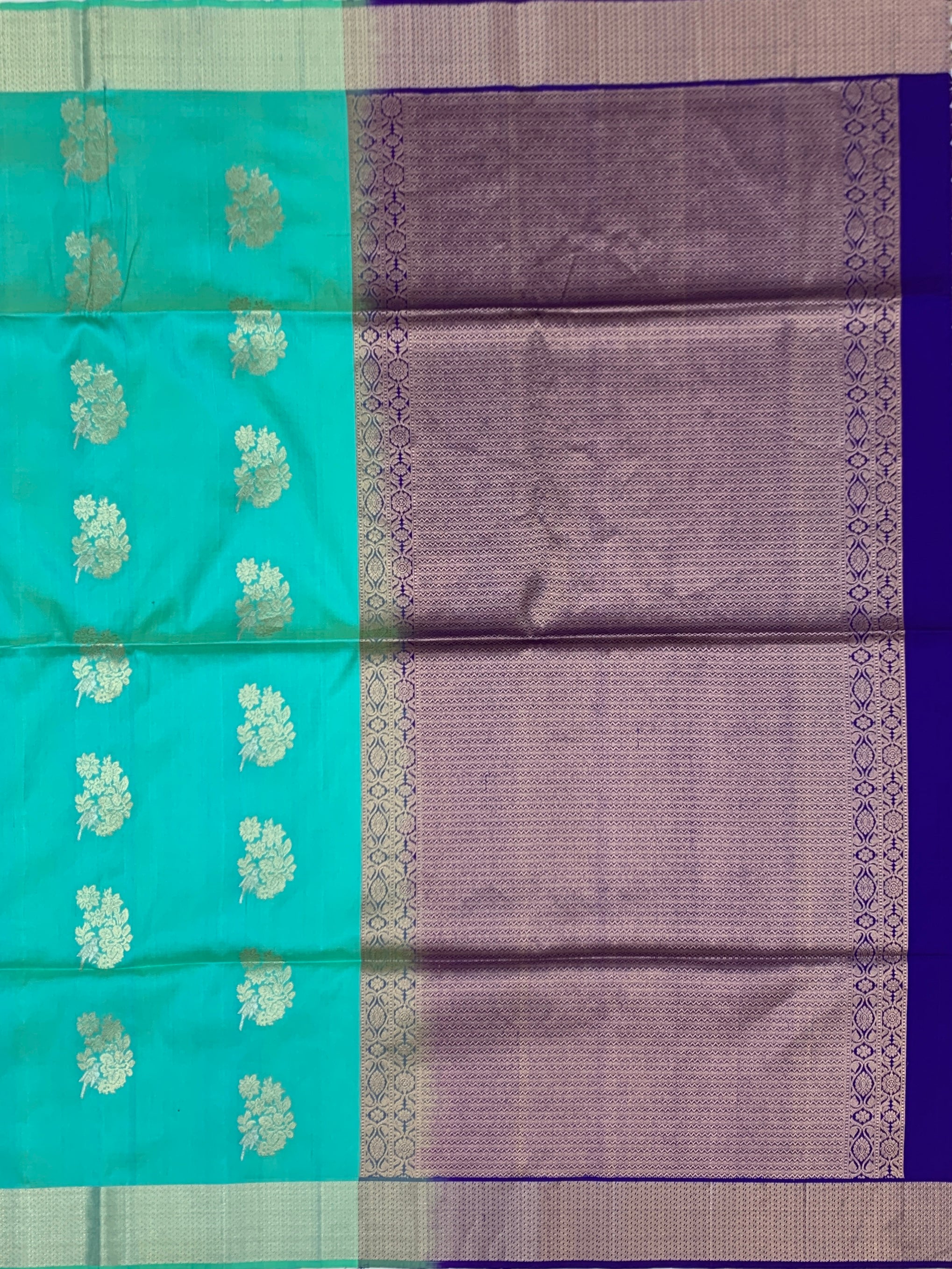 Exquisite Seafoam Teal & Royal Purple Soft Silk Saree