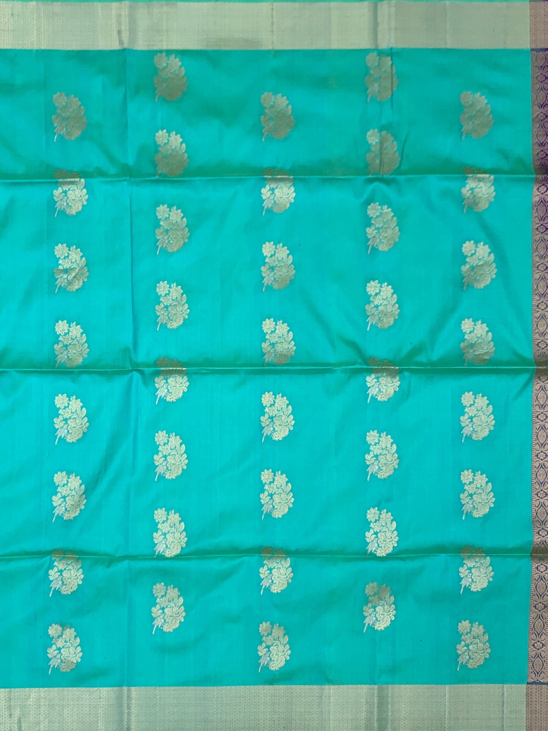 Exquisite Seafoam Teal & Royal Purple Soft Silk Saree