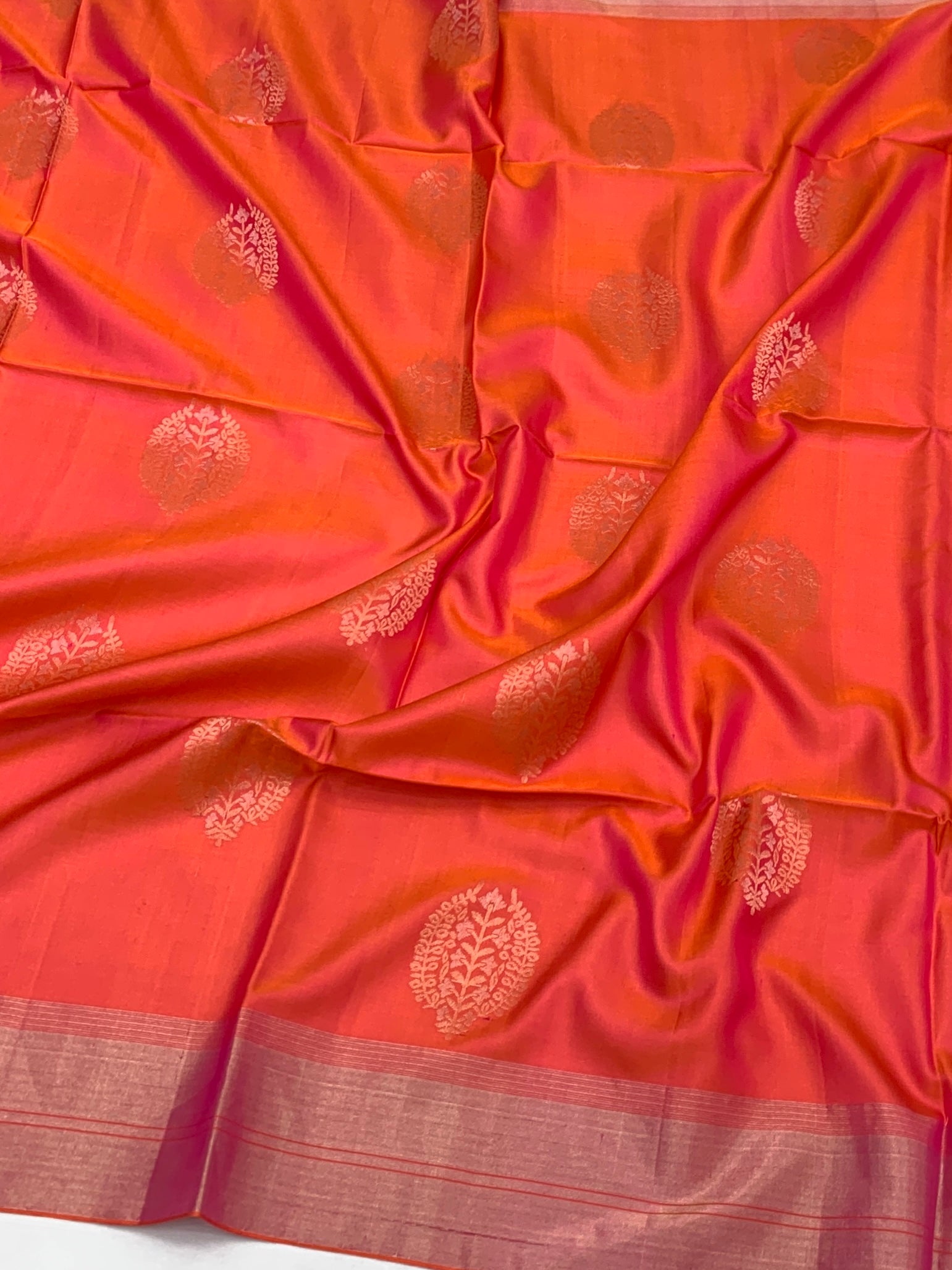 Pastel Peach Soft Silk Saree with Silver-Gold Zari Weave