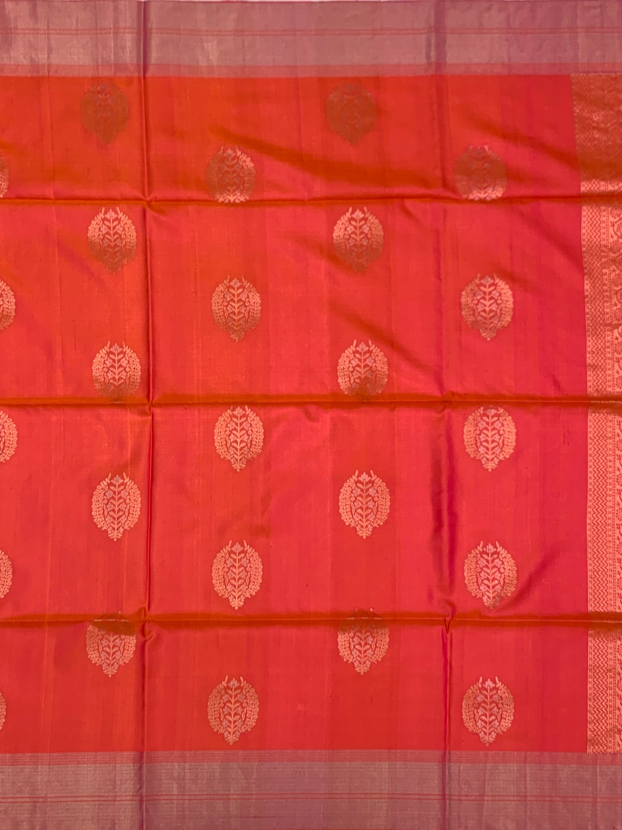 Pastel Peach Soft Silk Saree with Silver-Gold Zari Weave