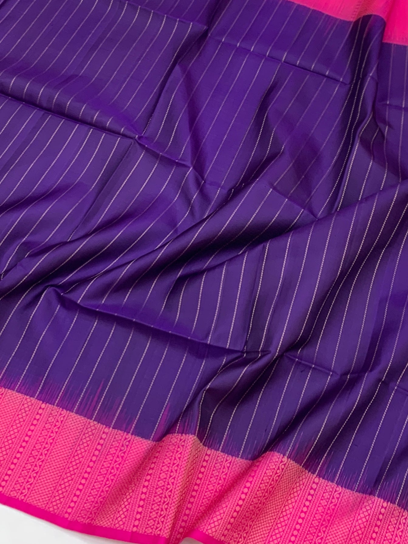 Royal Indigo & Rani Pink Soft Silk Saree with Zari Pinstripes