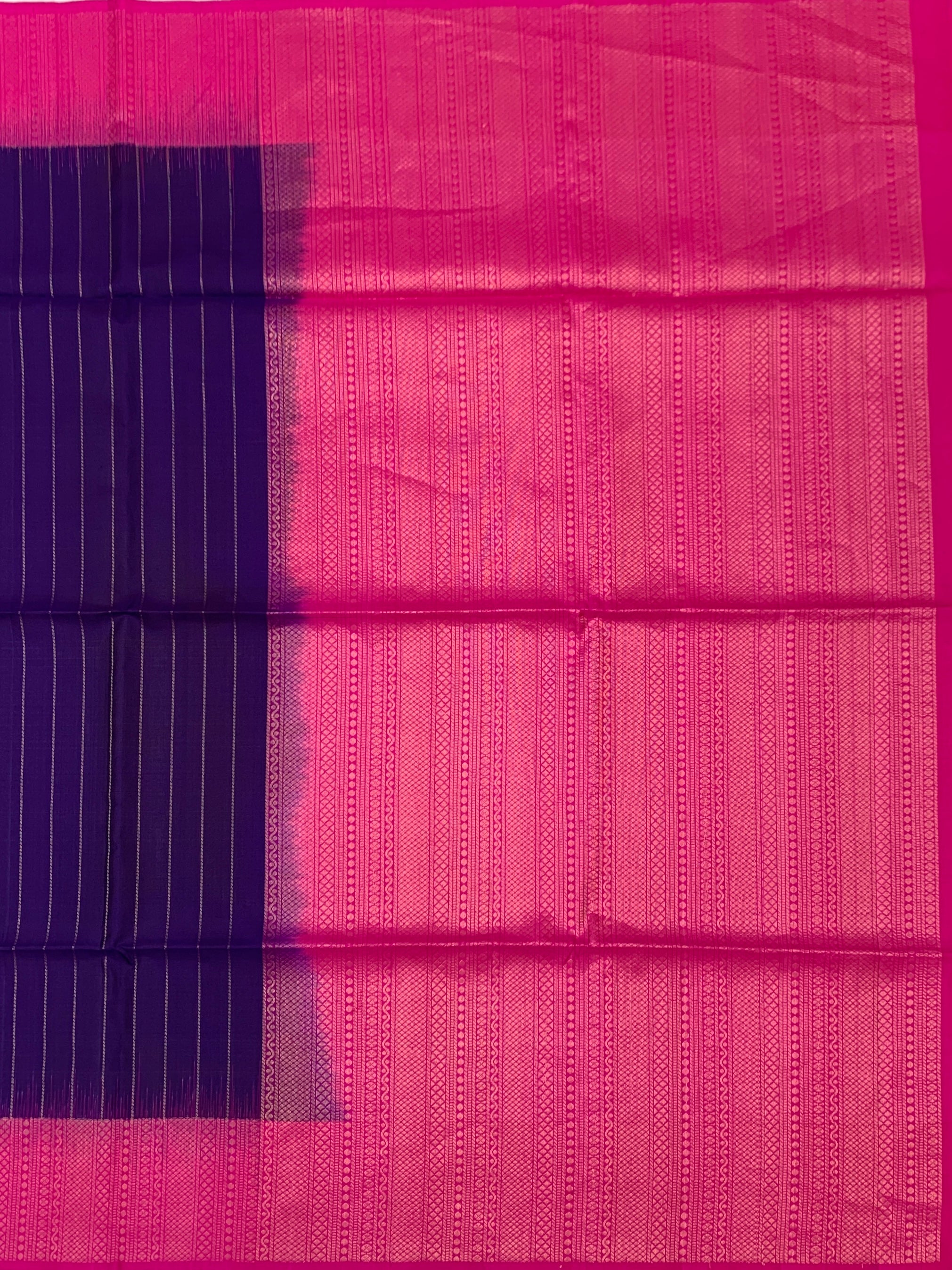 Royal Indigo & Rani Pink Soft Silk Saree with Zari Pinstripes