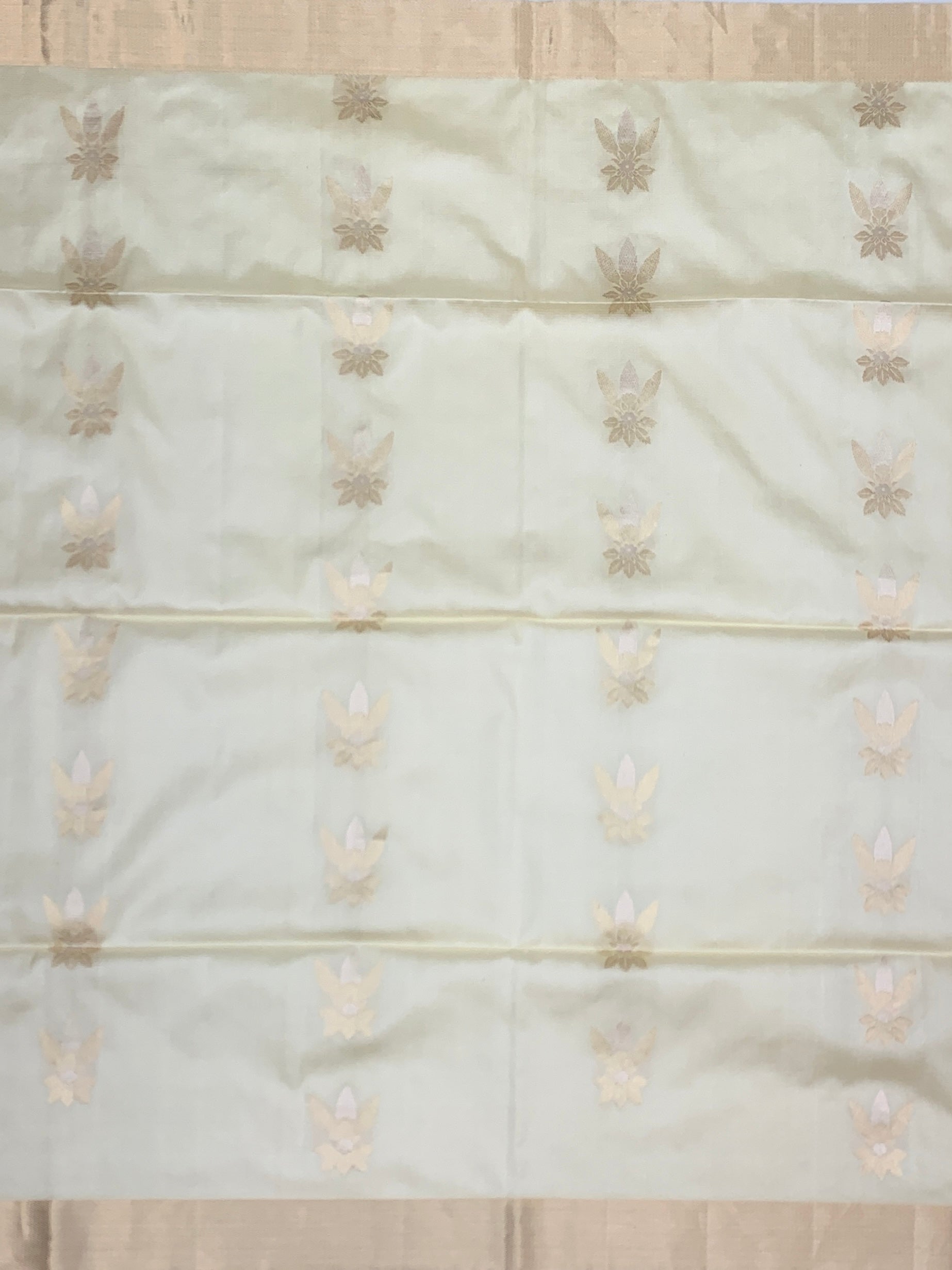 Cream & Mustard Zari-Woven Soft Silk Saree