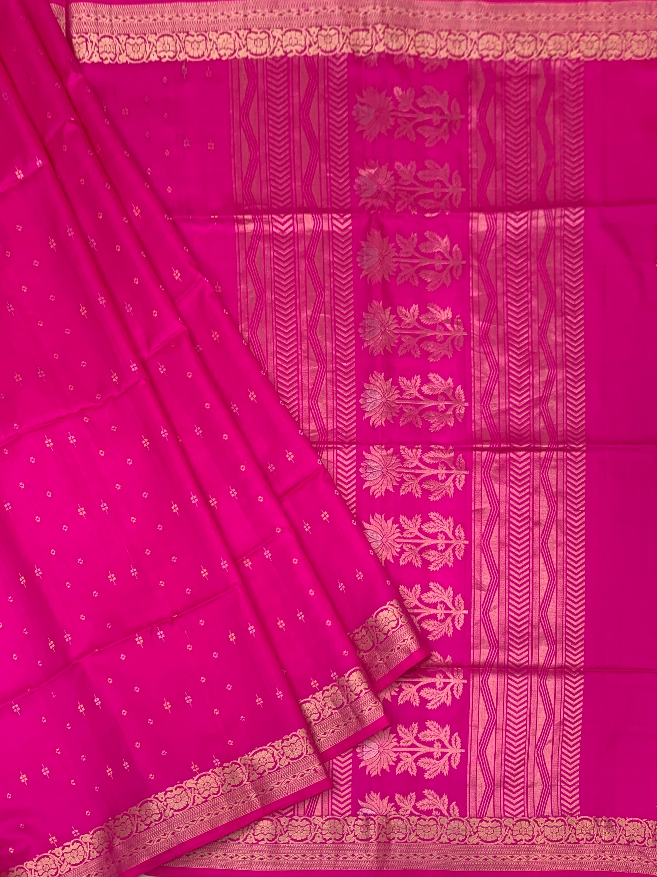 Radiant Rani Pink Soft Silk Saree with Gold Zari Pallu