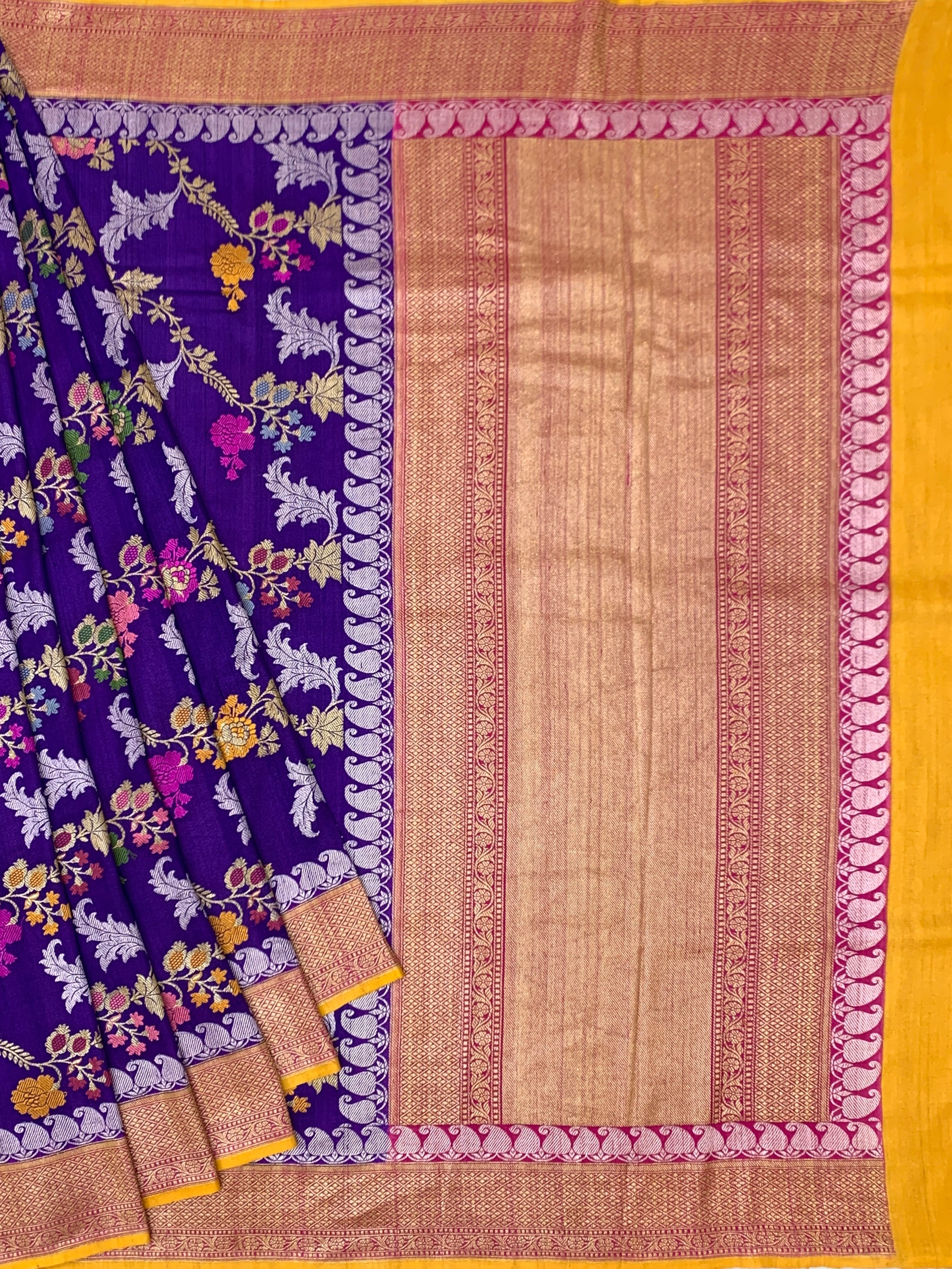 Royal Purple Tussore Georgette Saree with Meenakari Zari Work & Contrast Blouse