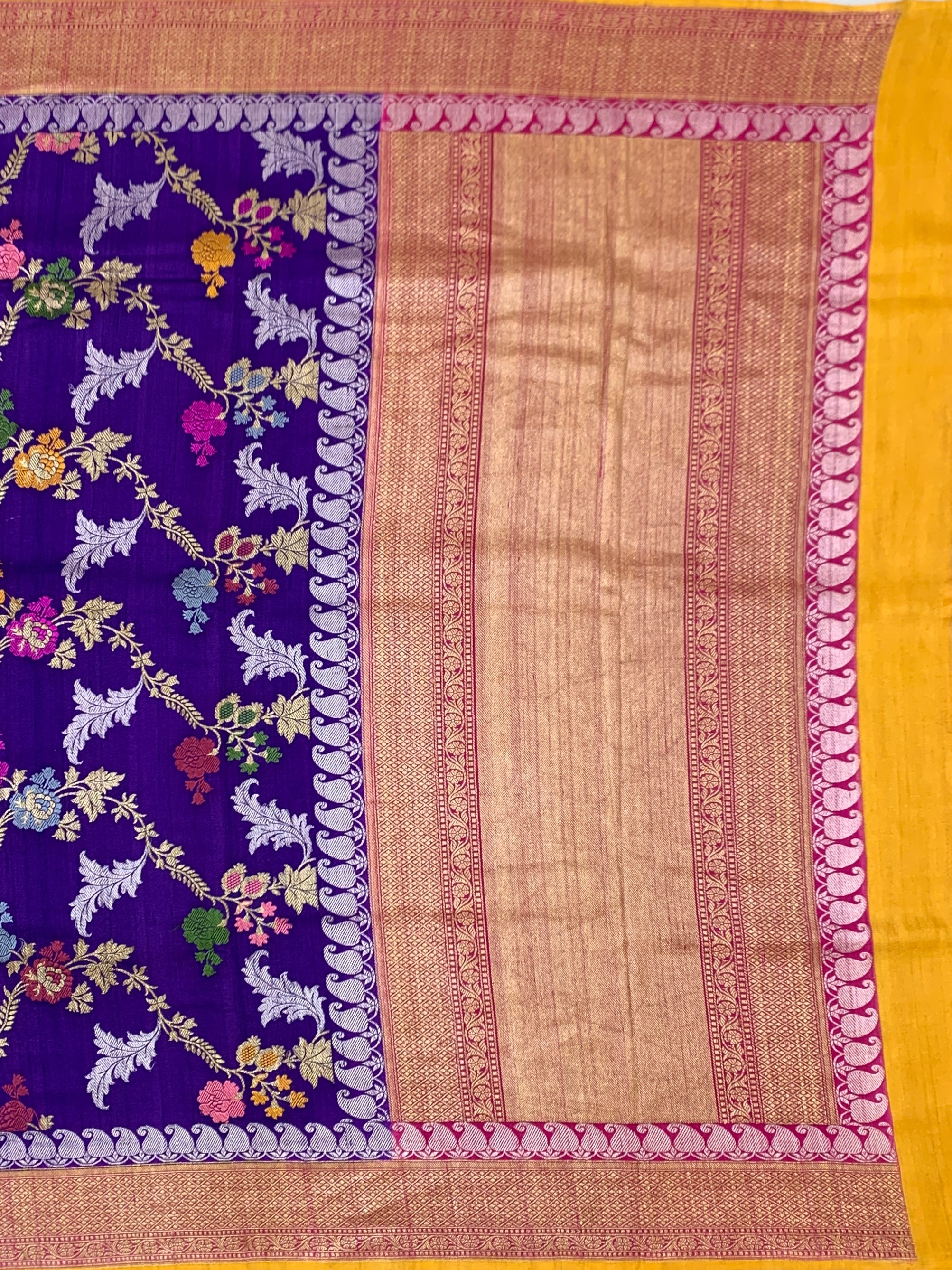 Royal Purple Tussore Georgette Saree with Meenakari Zari Work & Contrast Blouse