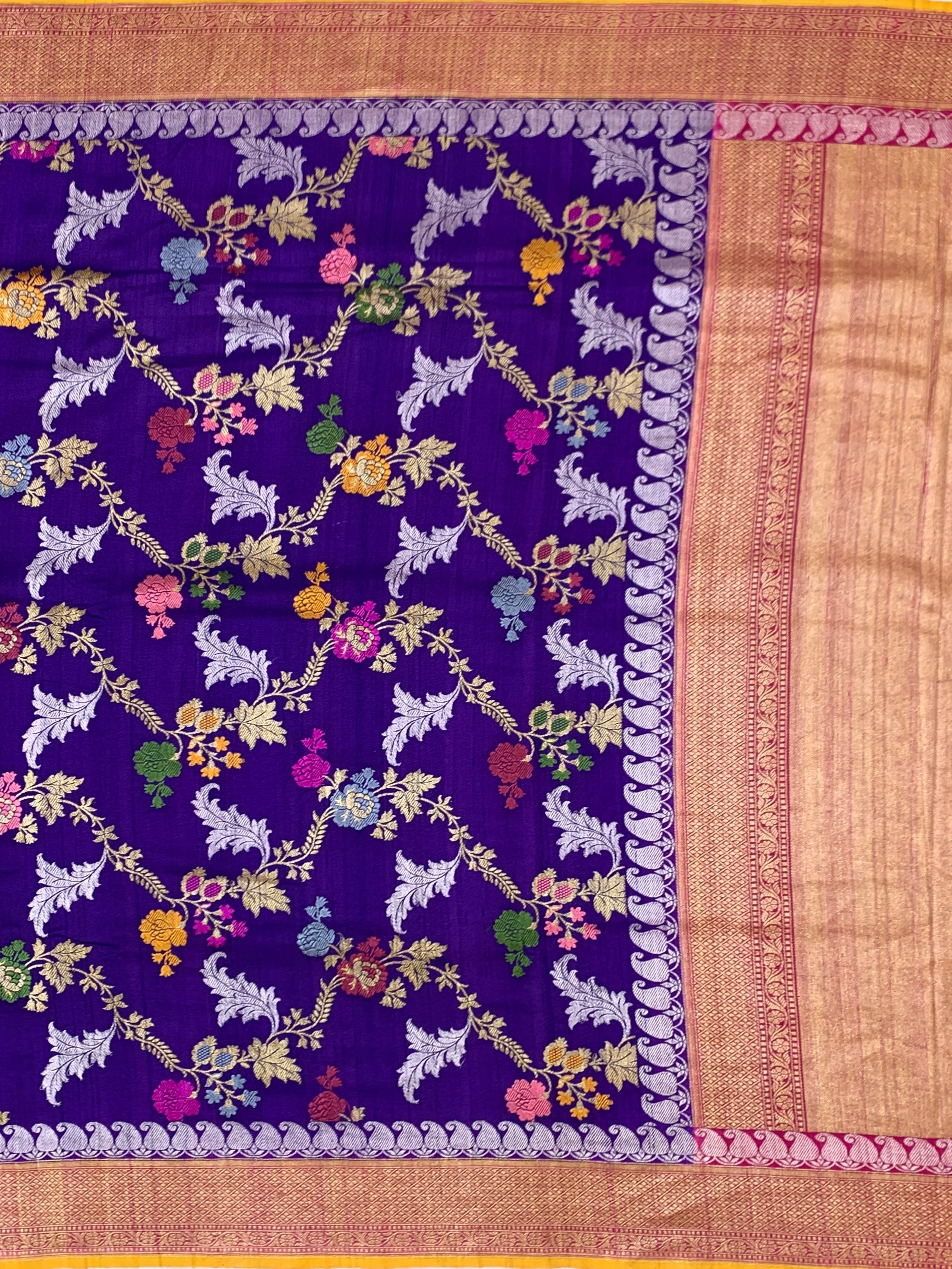 Royal Purple Tussore Georgette Saree with Meenakari Zari Work & Contrast Blouse
